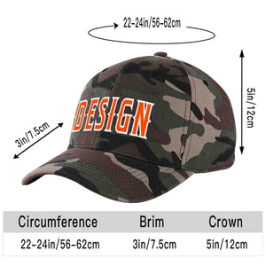 Custom Camo Orange-White Curved Eaves Sport Design Baseball Cap