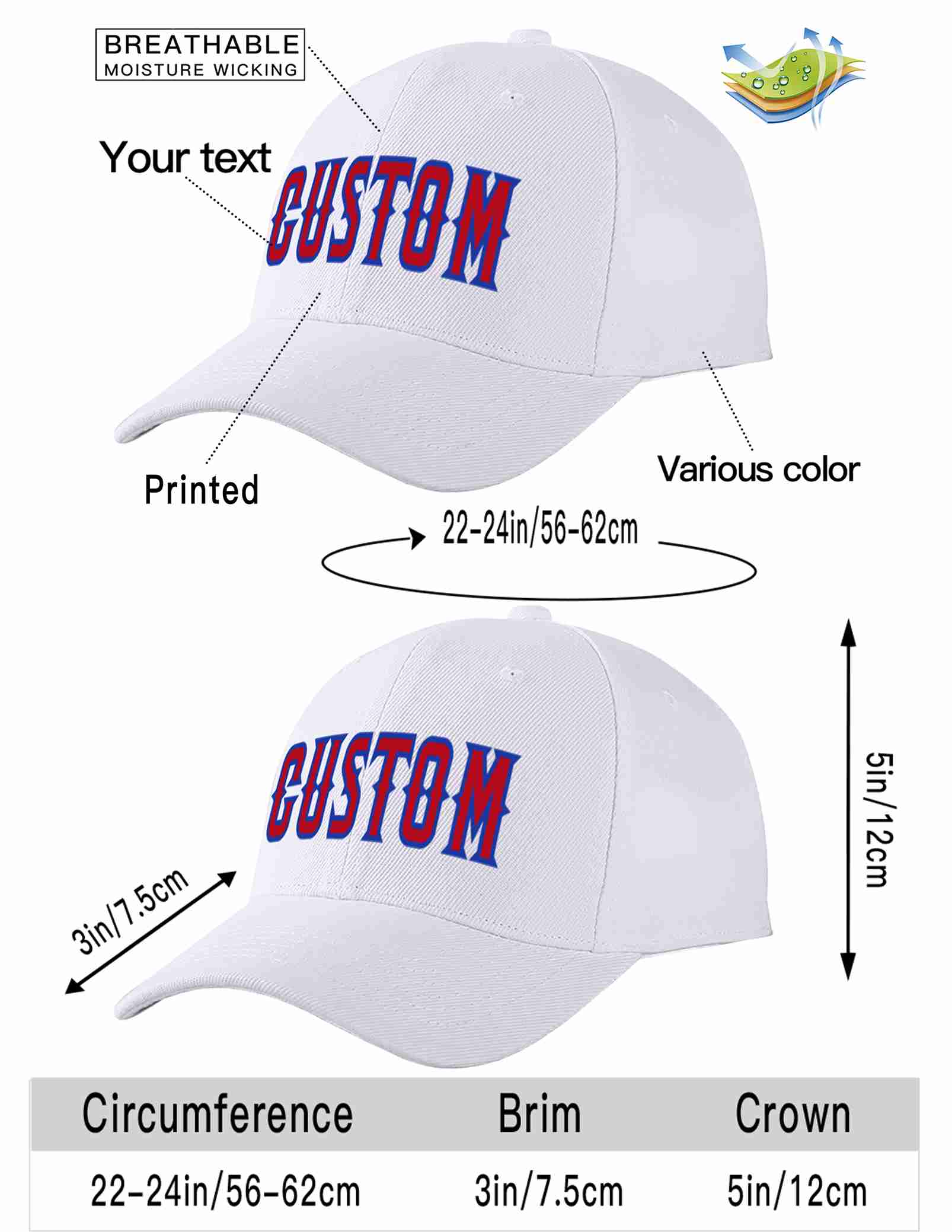 Custom White Red-Royal Curved Eaves Sport Baseball Cap Design for Men/Women/Youth