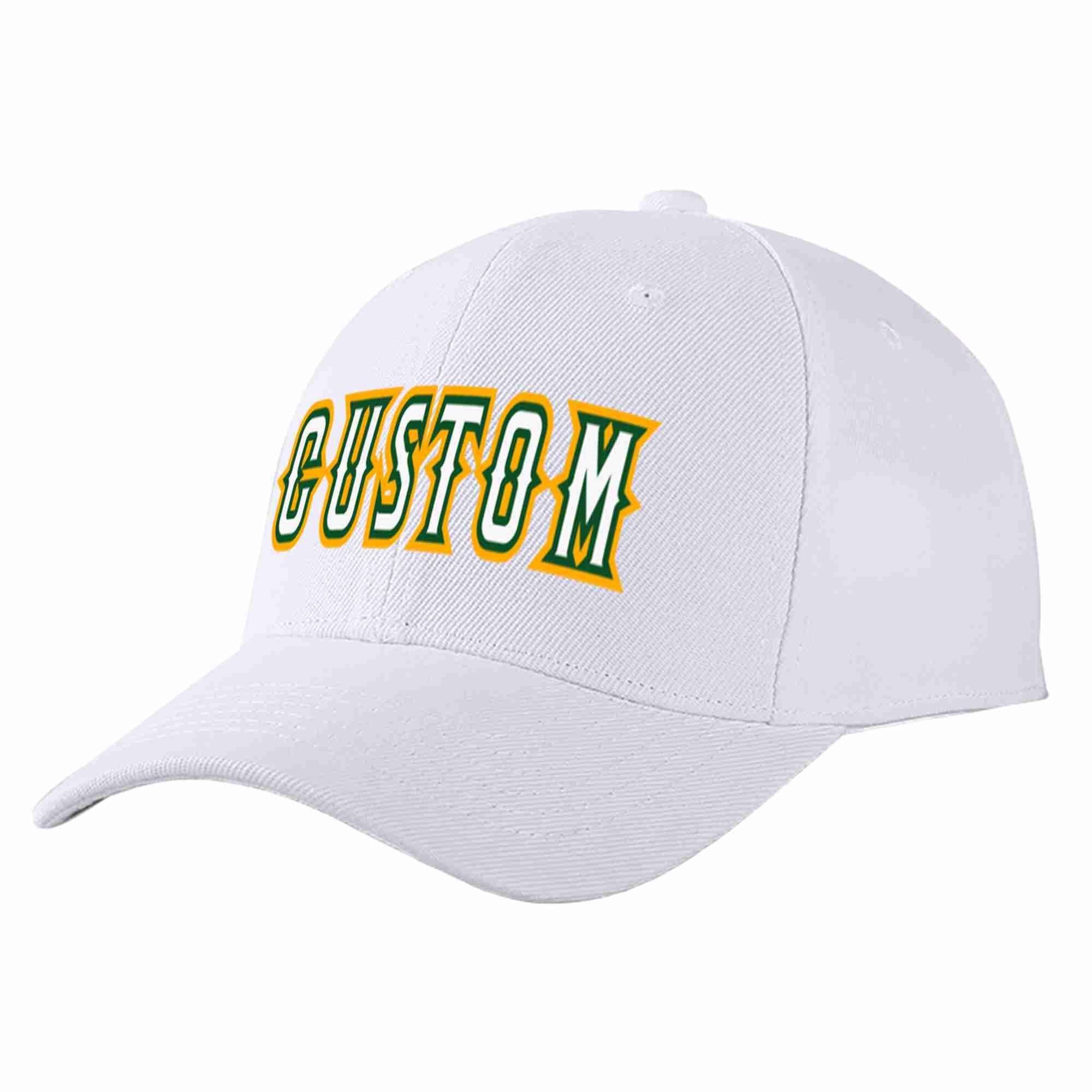 Custom White White-Kelly Green Curved Eaves Sport Baseball Cap Design for Men/Women/Youth