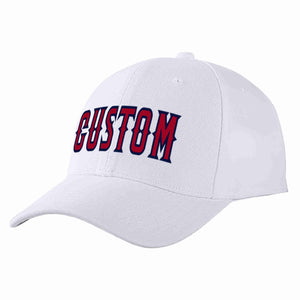 Conception personnalisée de casquette de baseball de sport incurvée blanc rouge-marine pour hommes/femmes/jeunes