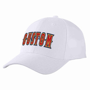 Conception personnalisée de casquette de baseball de sport à avant-toit incurvé blanc rouge-vieil or pour hommes/femmes/jeunes