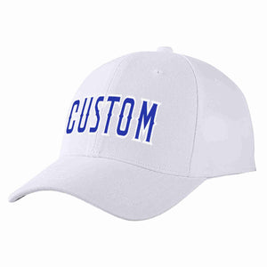 Conception personnalisée de casquette de baseball de sport incurvée blanc royal-blanc pour hommes/femmes/jeunes