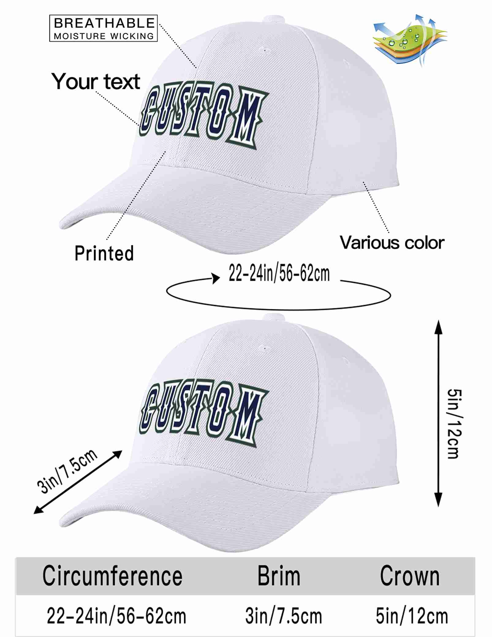 Custom White Navy-White Curved Eaves Sport Baseball Cap Design for Men/Women/Youth