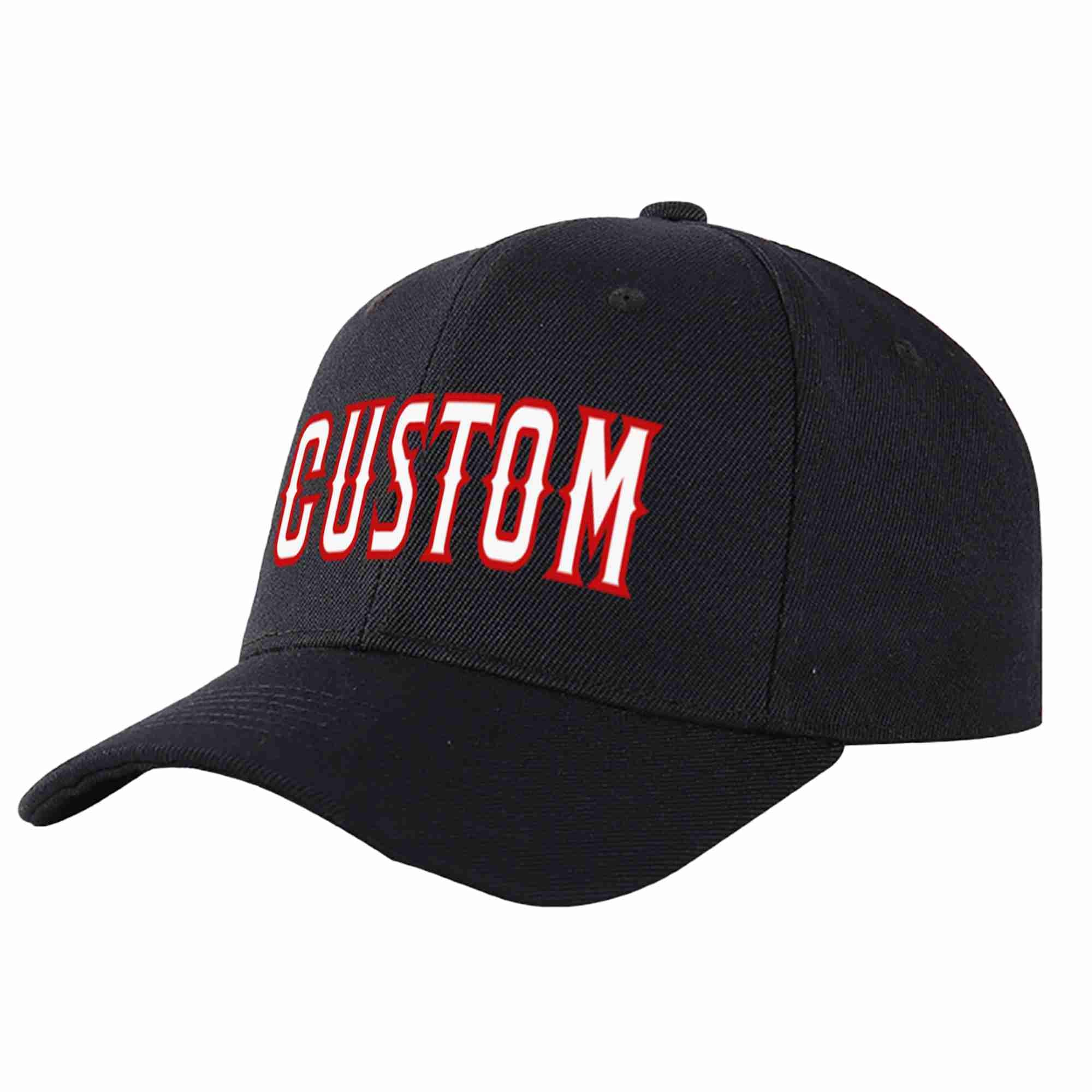 Conception personnalisée de casquette de baseball de sport incurvée noir blanc-rouge pour hommes/femmes/jeunes