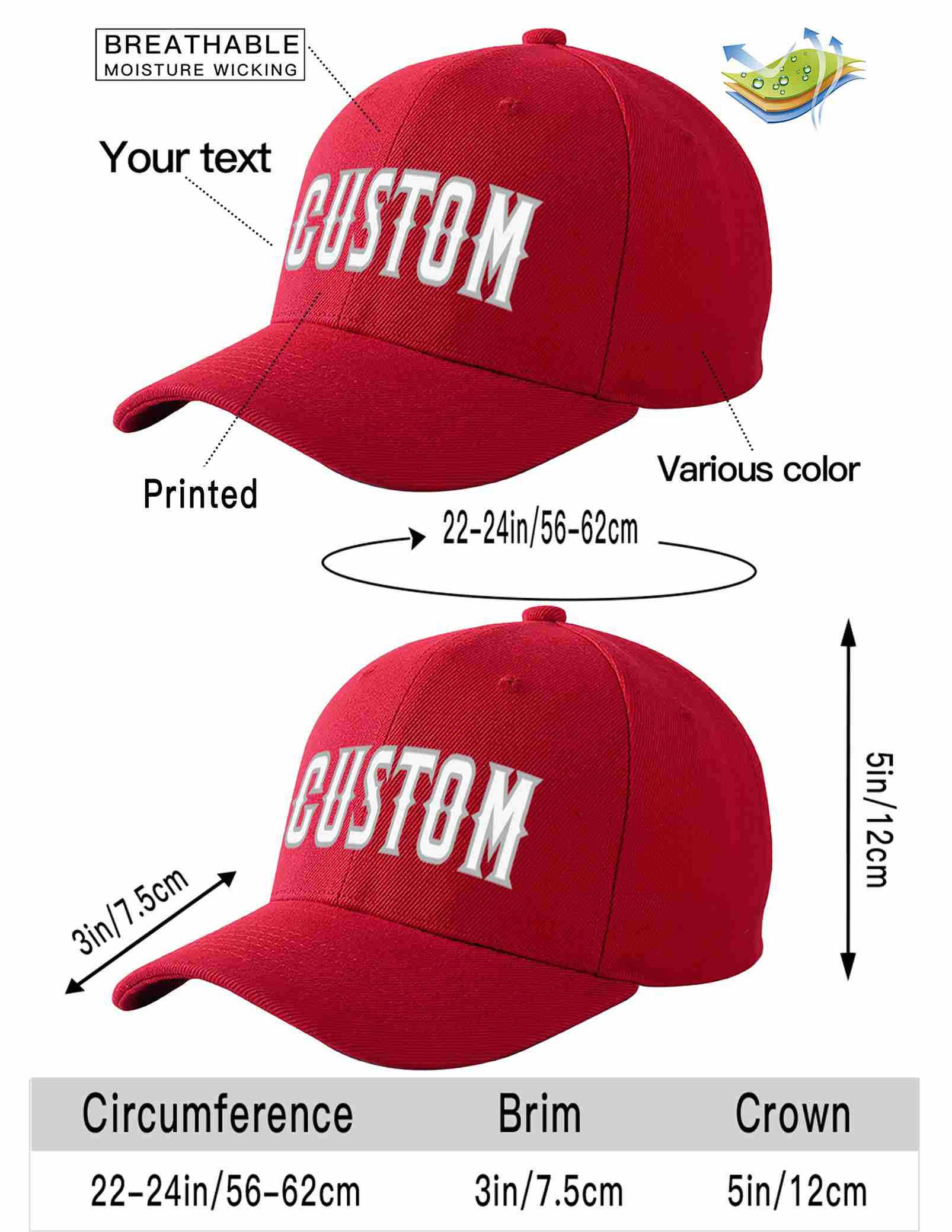 Custom Red White-Gray Curved Eaves Sport Baseball Cap Design for Men/Women/Youth