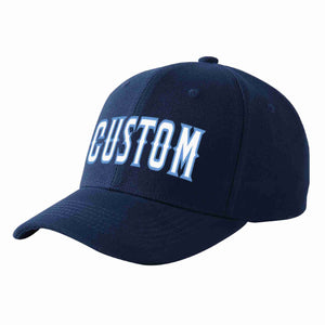 Custom Navy White-Light Blue Curved Eaves Sport Baseball Cap Design for Men/Women/Youth