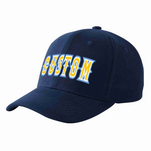 Conception personnalisée de casquette de baseball de sport courbée or-blanc marine pour hommes/femmes/jeunes