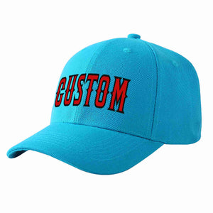 Custom Aqua Red-Black Curved Eaves Sport Baseball Cap Design for Men/Women/Youth