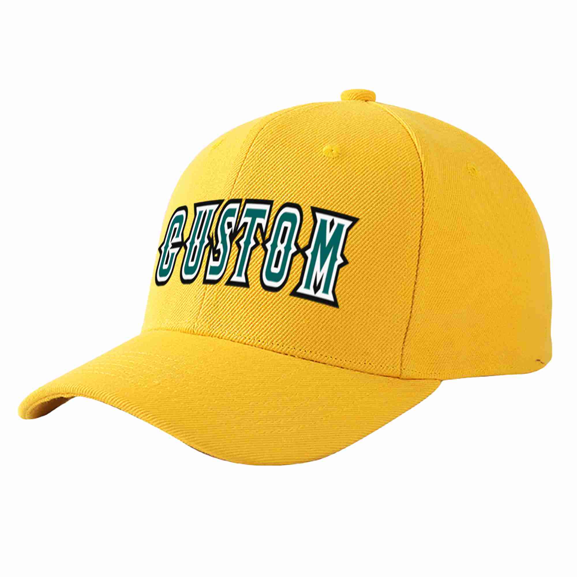 Custom Gold Aqua-White Curved Eaves Sport Baseball Cap Design for Men/Women/Youth