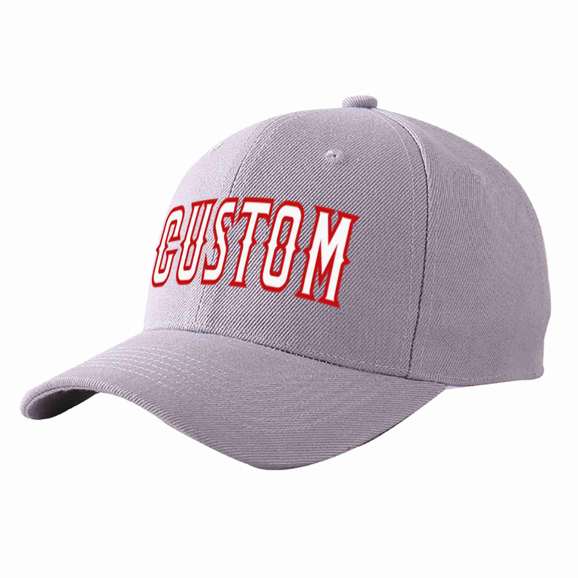 Custom Gray White-Red Curved Eaves Sport Baseball Cap Design for Men/Women/Youth