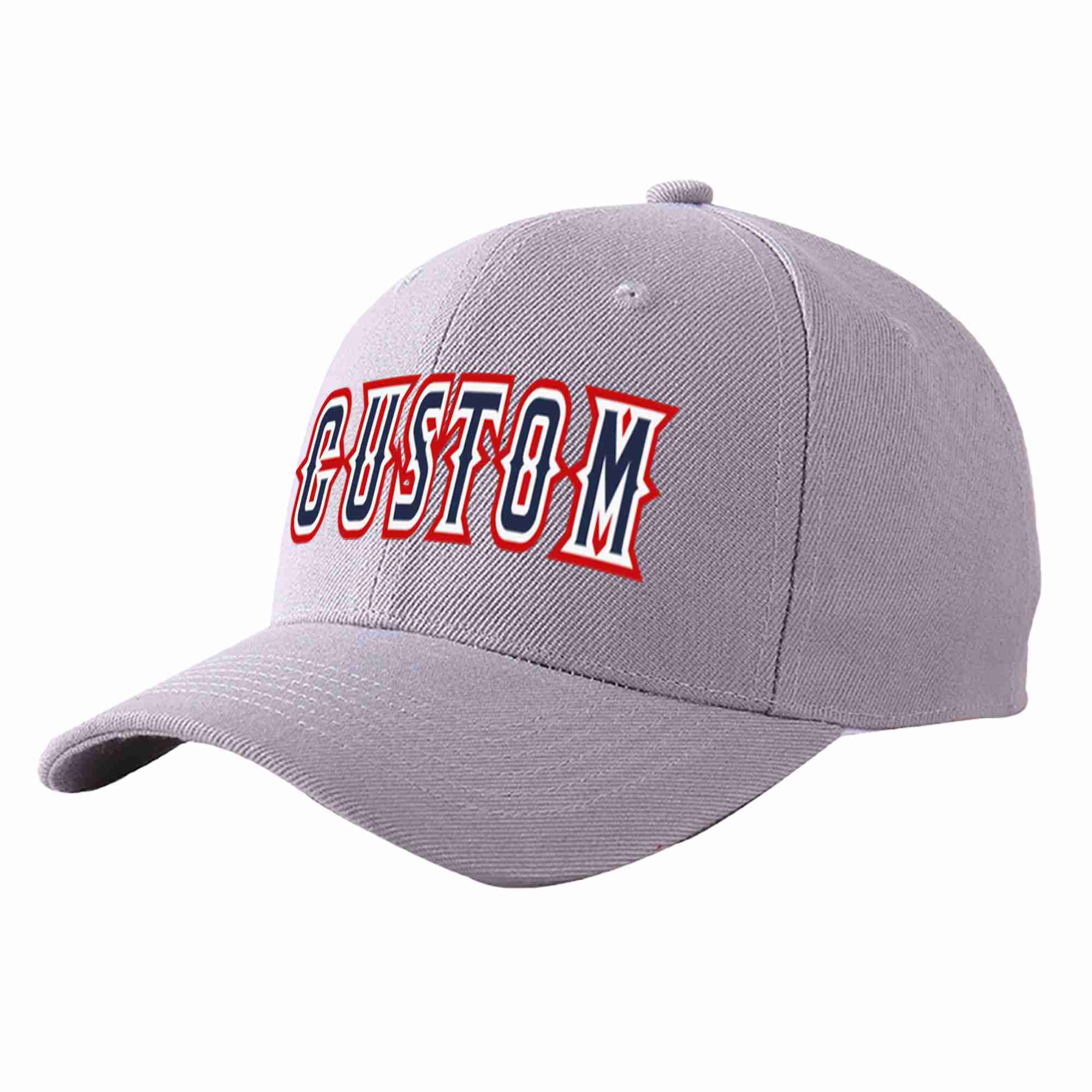 Conception personnalisée de casquette de baseball de sport incurvée gris marine-blanc pour hommes/femmes/jeunes