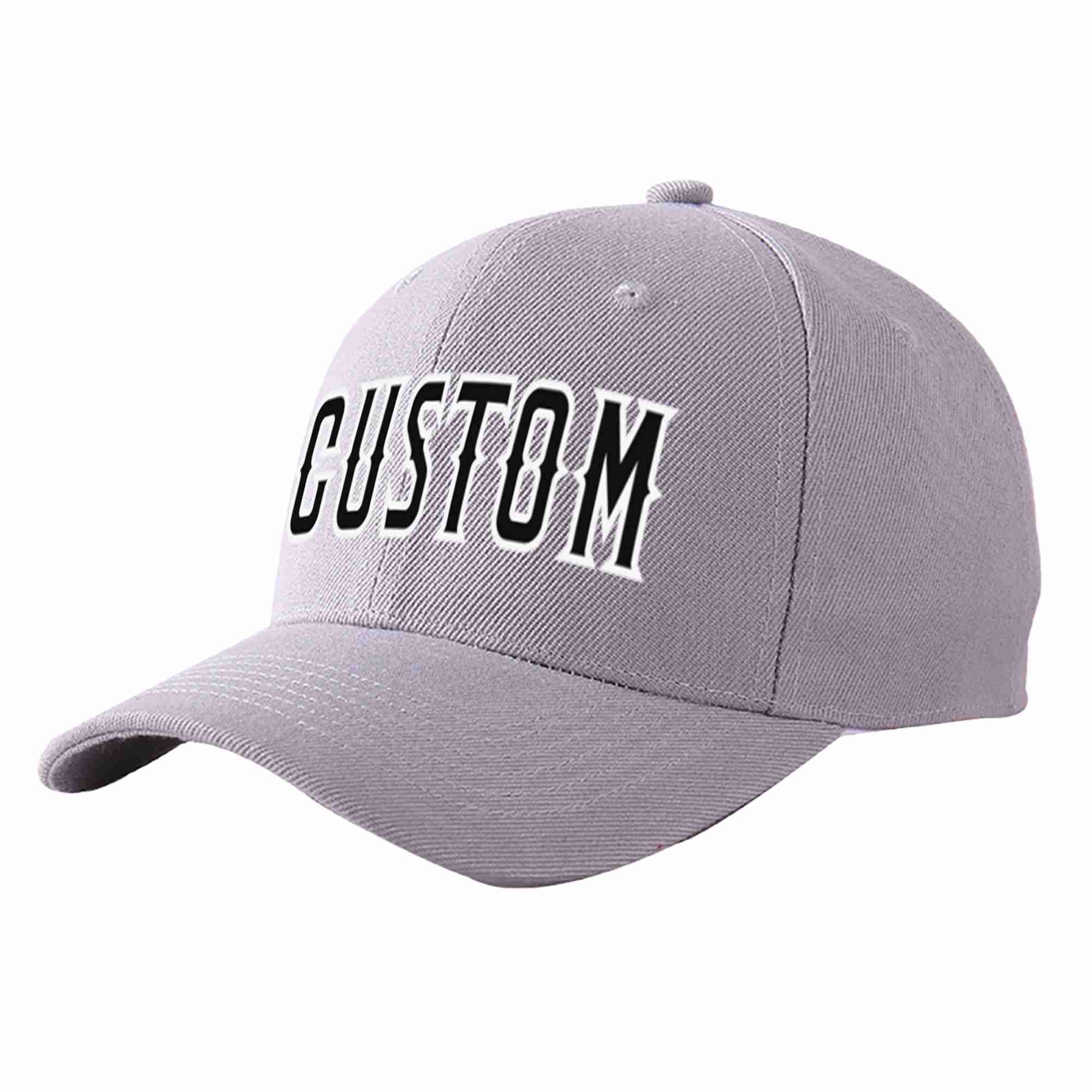 Conception personnalisée de casquette de baseball de sport incurvée gris noir-blanc pour hommes/femmes/jeunes