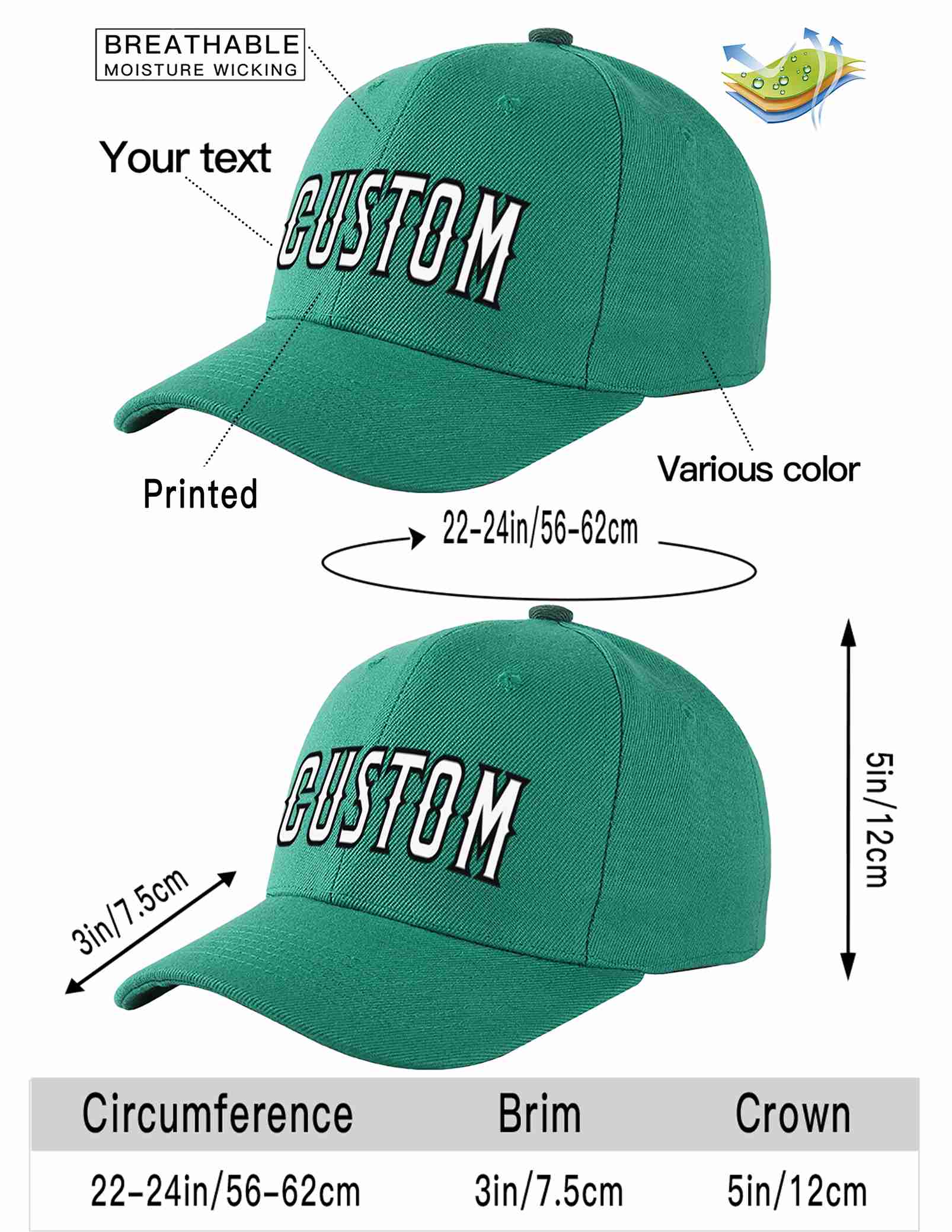 Custom Light Green White-Black Curved Eaves Sport Baseball Cap Design for Men/Women/Youth