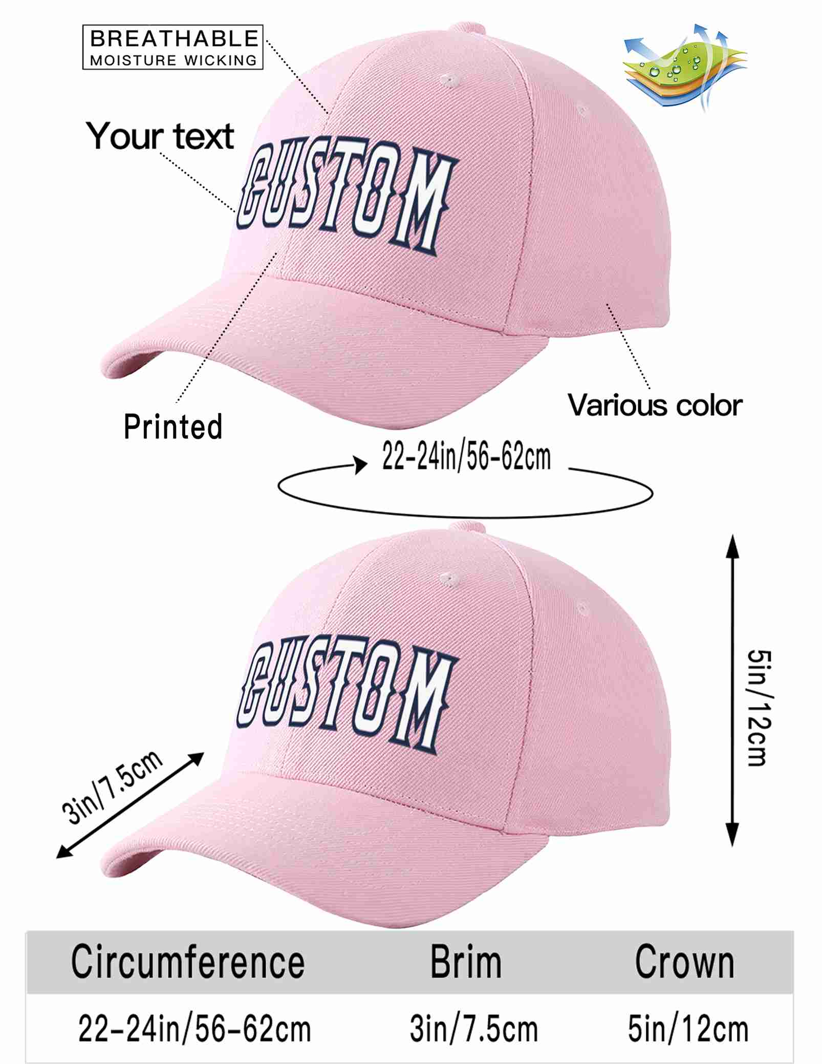 Custom Pink White-Navy Curved Eaves Sport Baseball Cap Design for Men/Women/Youth