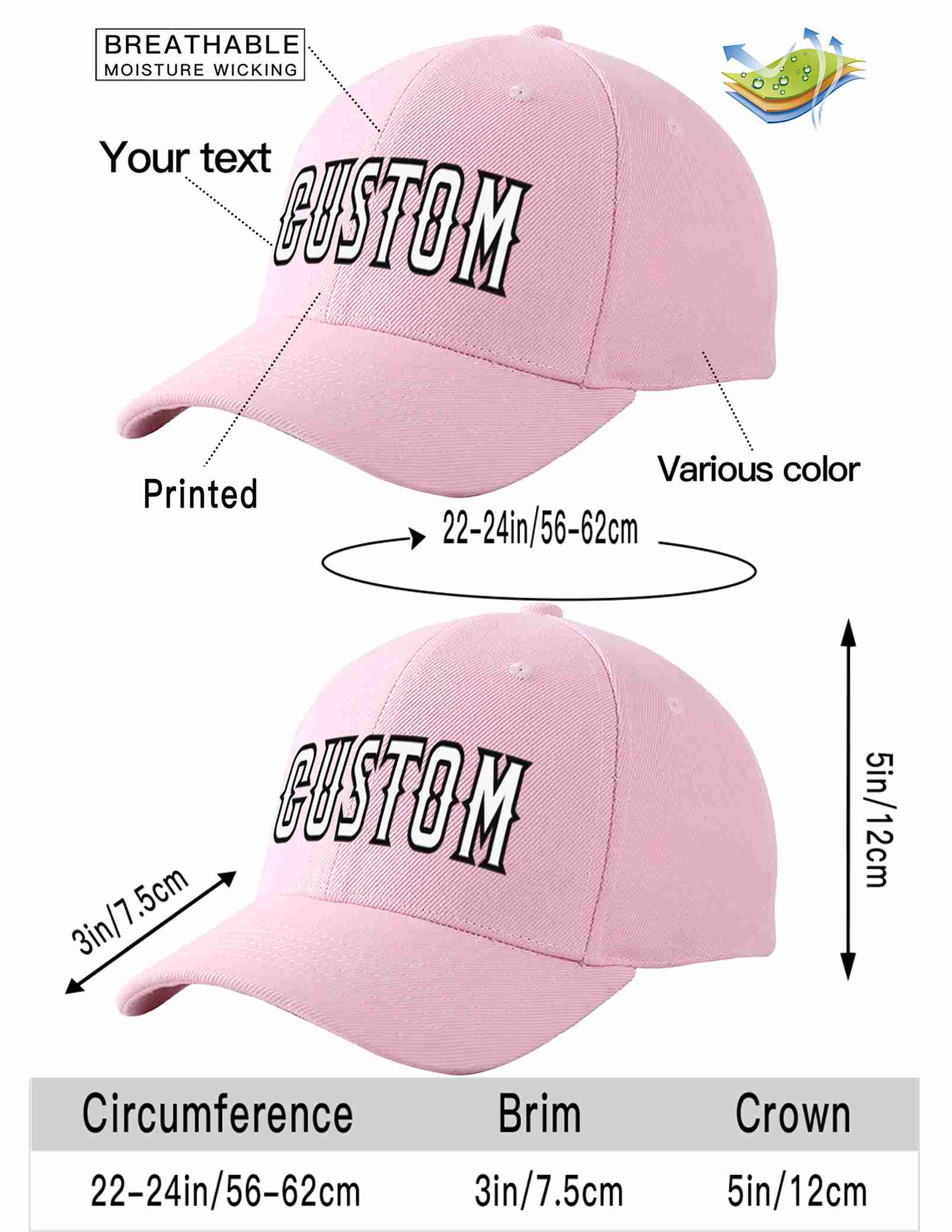 Custom Pink White-Black Curved Eaves Sport Baseball Cap Design for Men/Women/Youth