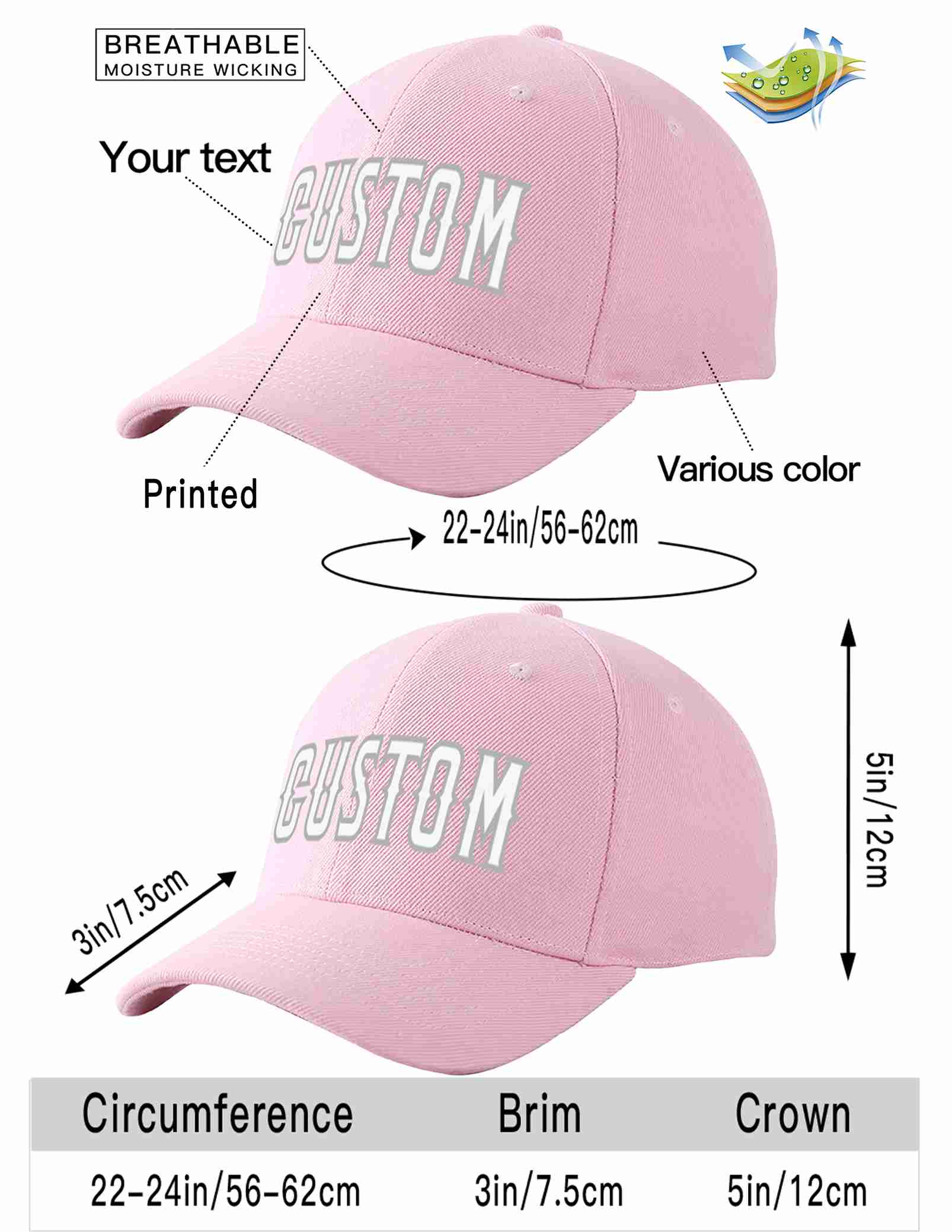 Custom Pink White-Gray Curved Eaves Sport Baseball Cap Design for Men/Women/Youth