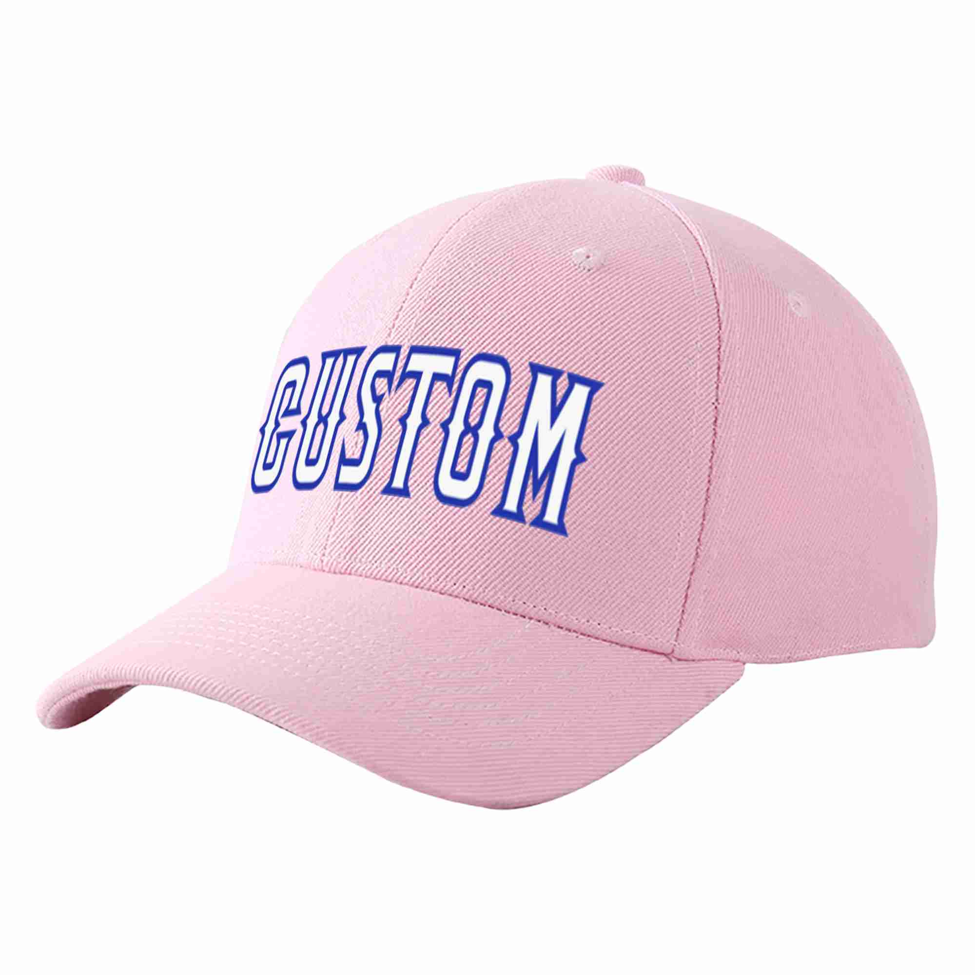 Conception personnalisée de casquette de baseball de sport incurvée Eaves rose blanc-royal pour hommes/femmes/jeunes