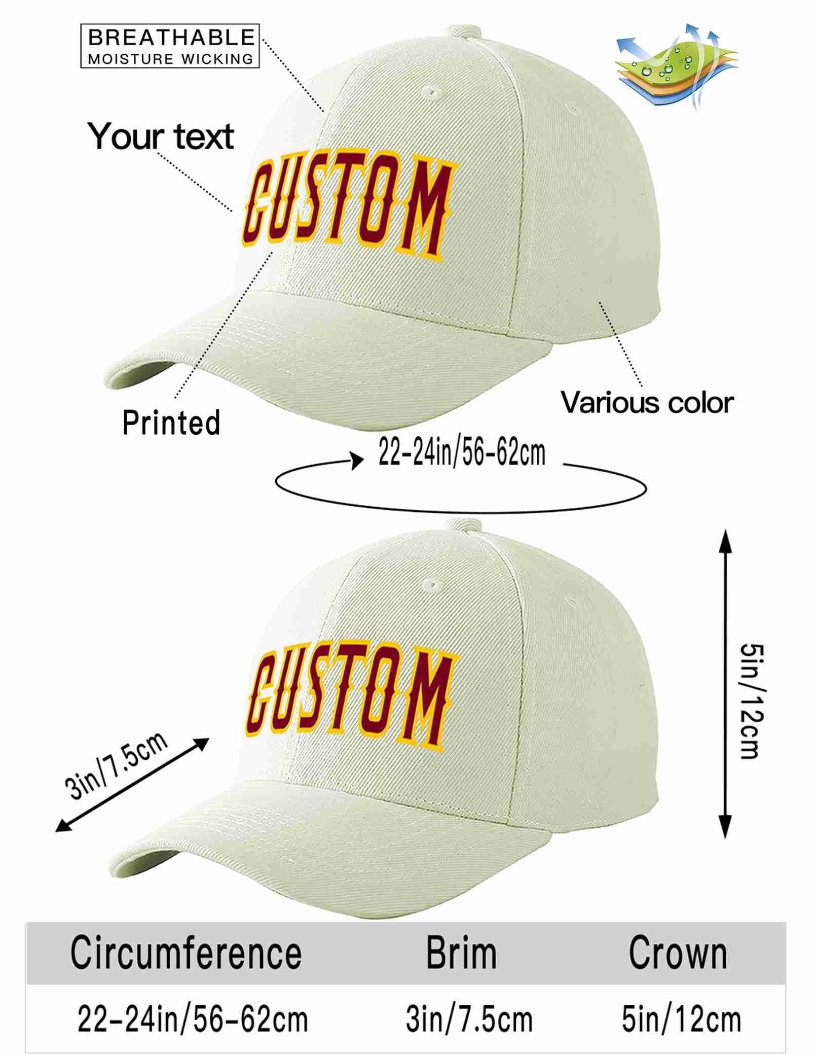 Custom Cream Crimson-Gold Curved Eaves Sport Baseball Cap Design for Men/Women/Youth