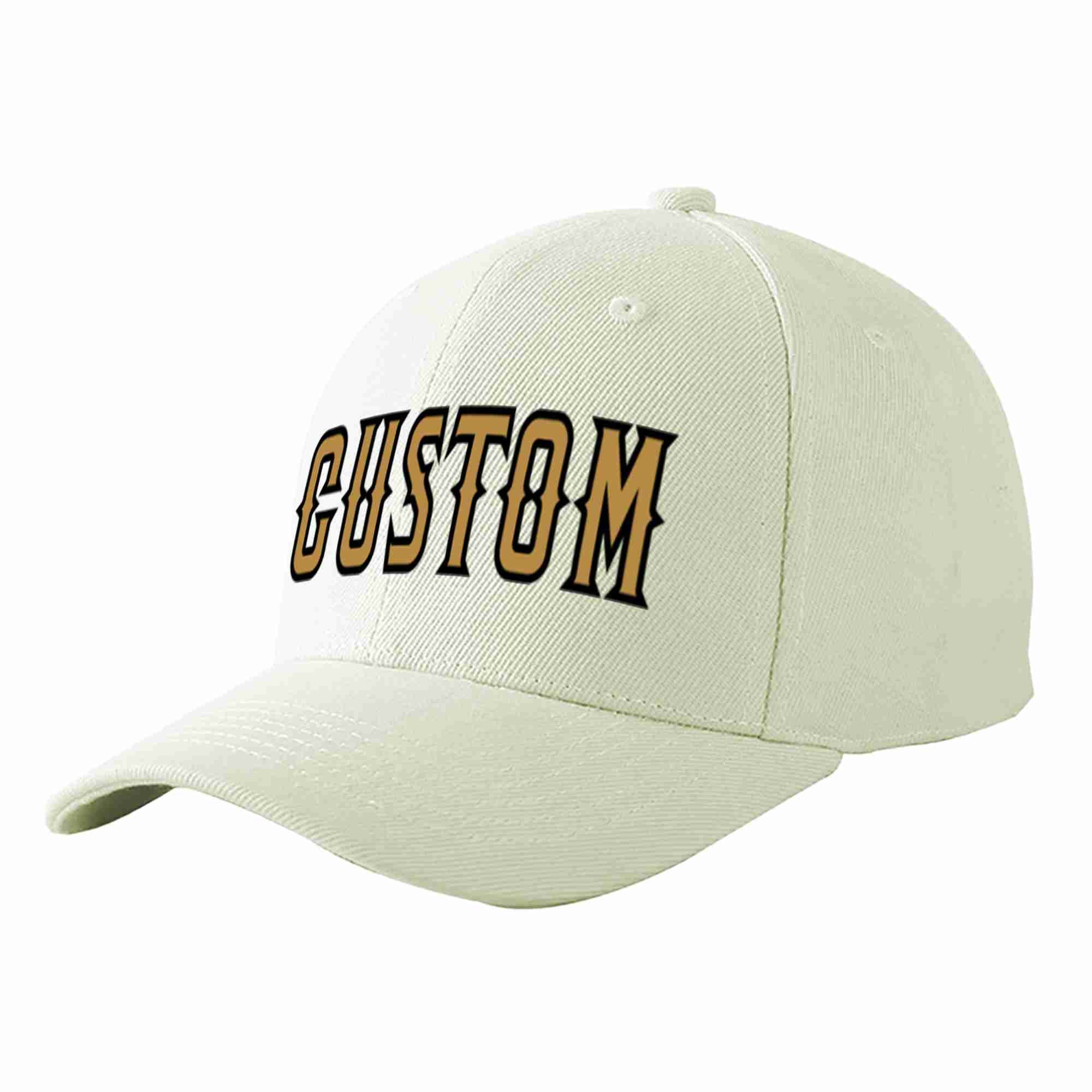 Custom Cream Old Gold-Black Curved Eaves Sport Baseball Cap Design for Men/Women/Youth