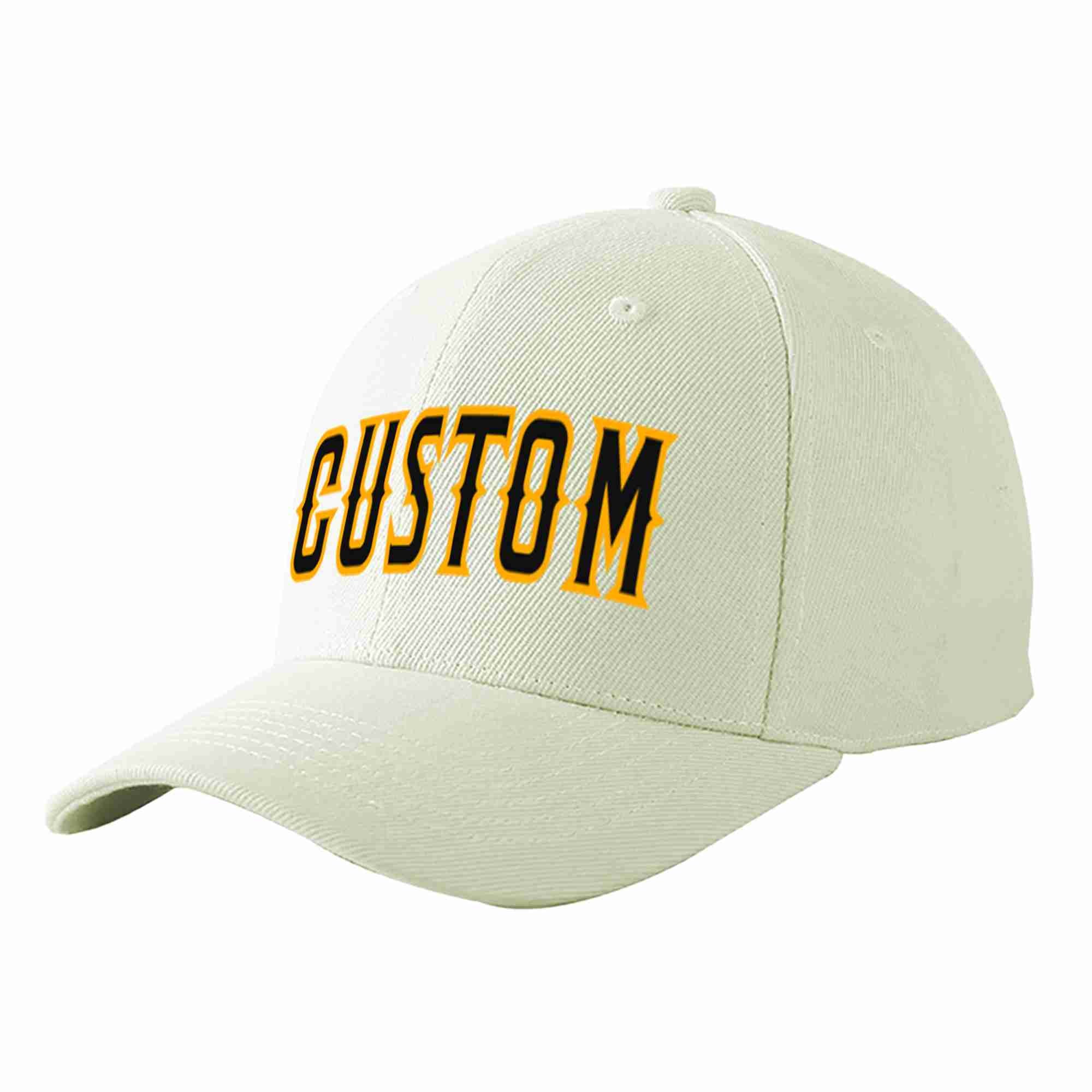 Conception personnalisée de casquette de baseball de sport incurvée noir-jaune crème pour hommes/femmes/jeunes