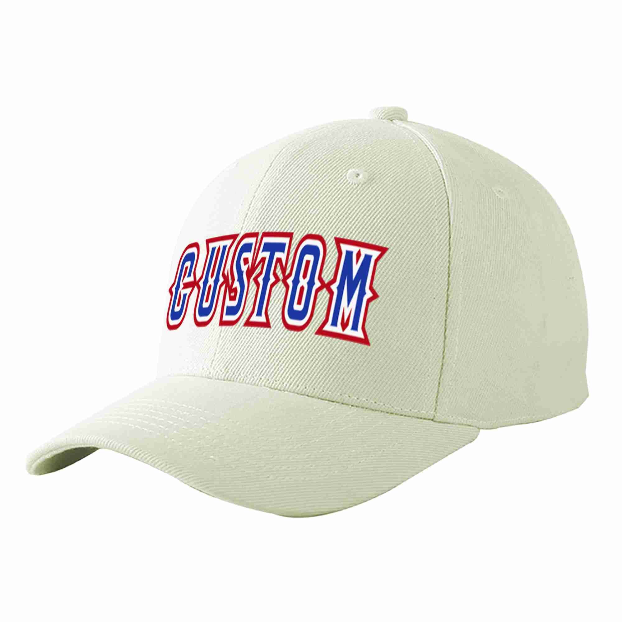 Conception personnalisée de casquette de baseball de sport incurvée blanc royal-blanc crème pour hommes/femmes/jeunes