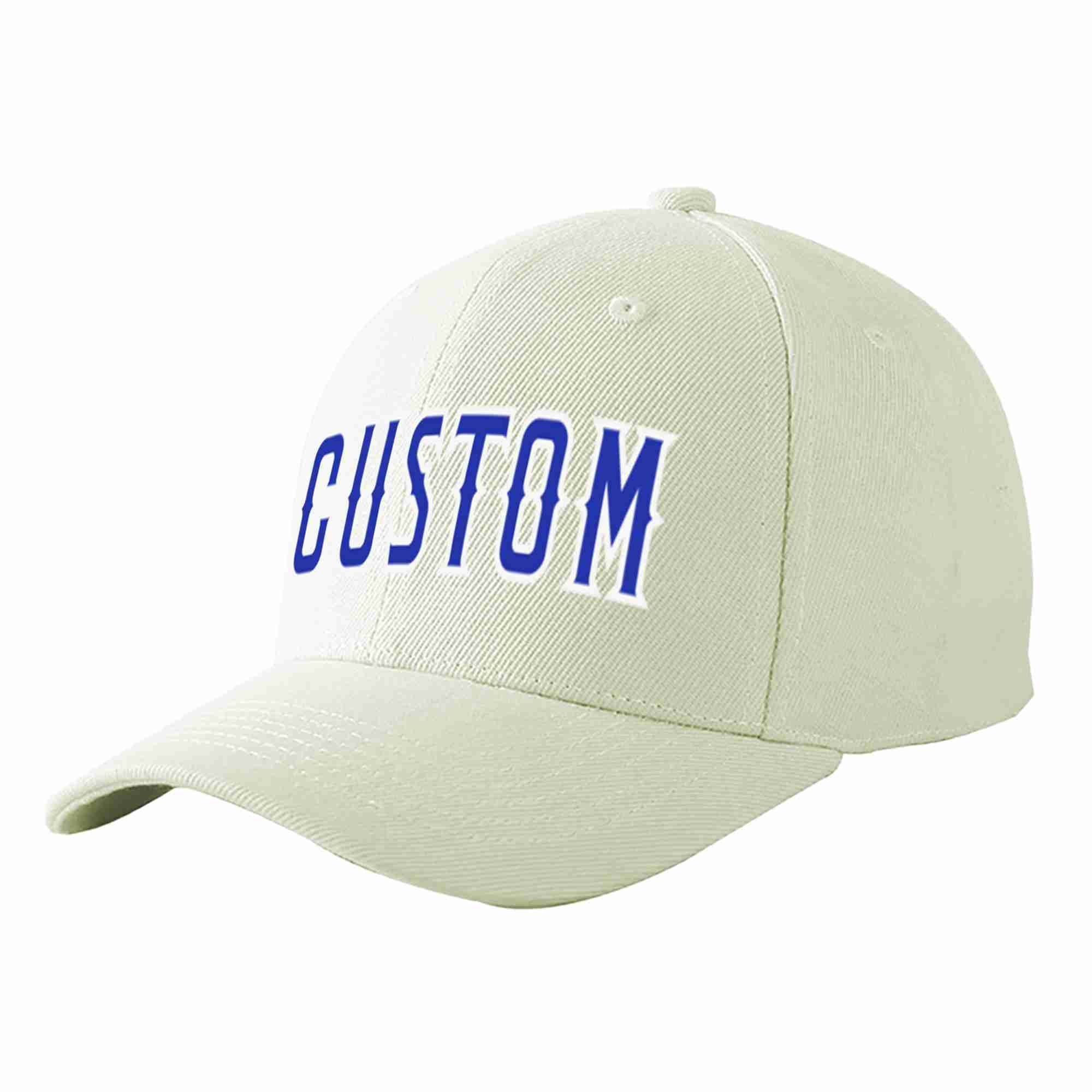 Conception personnalisée de casquette de baseball de sport incurvée blanc royal-blanc crème pour hommes/femmes/jeunes