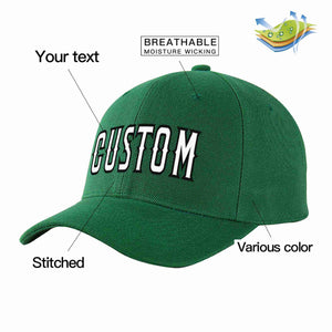 Conception personnalisée de casquette de baseball de sport incurvée vert blanc-noir pour hommes/femmes/jeunes