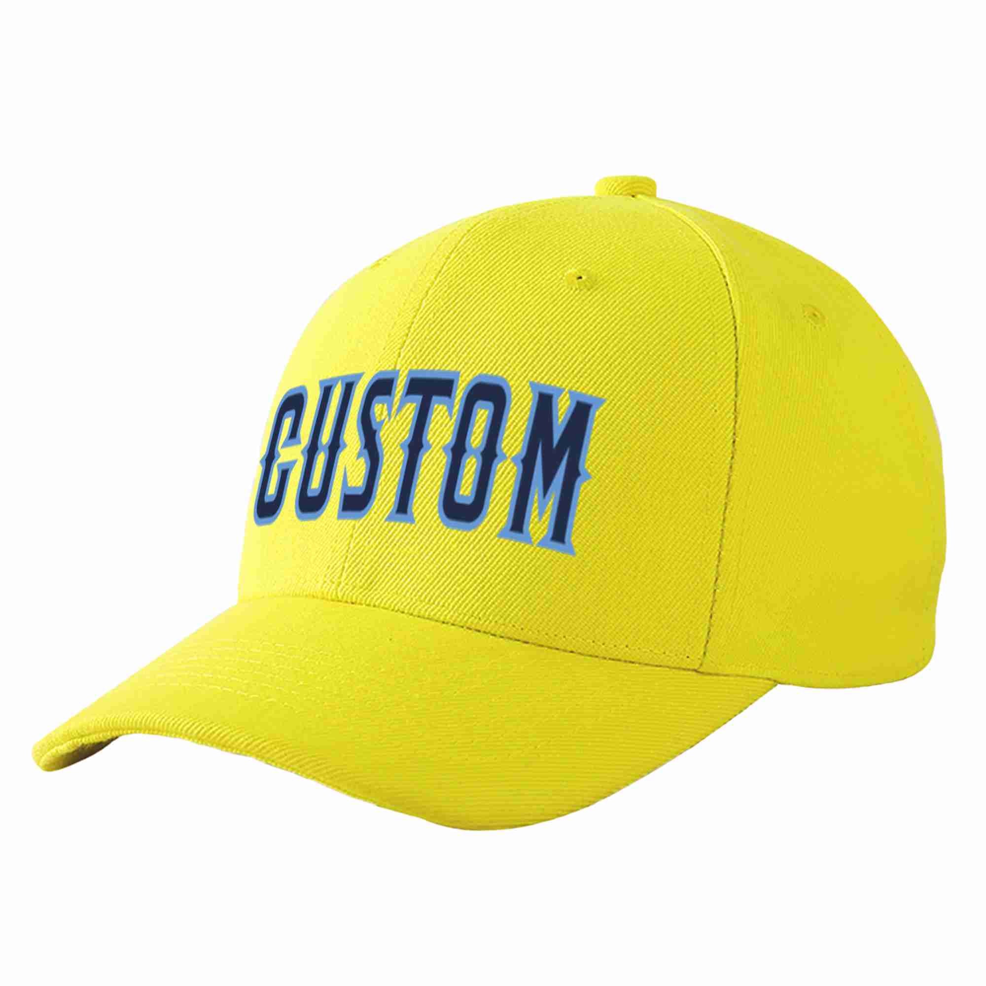 Conception personnalisée de casquette de baseball de sport incurvée jaune marine-bleu clair pour hommes/femmes/jeunes