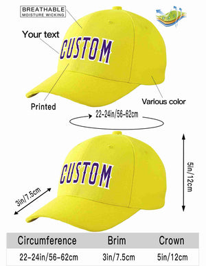 Conception personnalisée de casquette de baseball de sport incurvée jaune violet-blanc pour hommes/femmes/jeunes