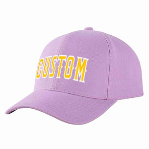 Conception personnalisée de casquette de baseball de sport incurvée violet clair or-blanc pour hommes/femmes/jeunes