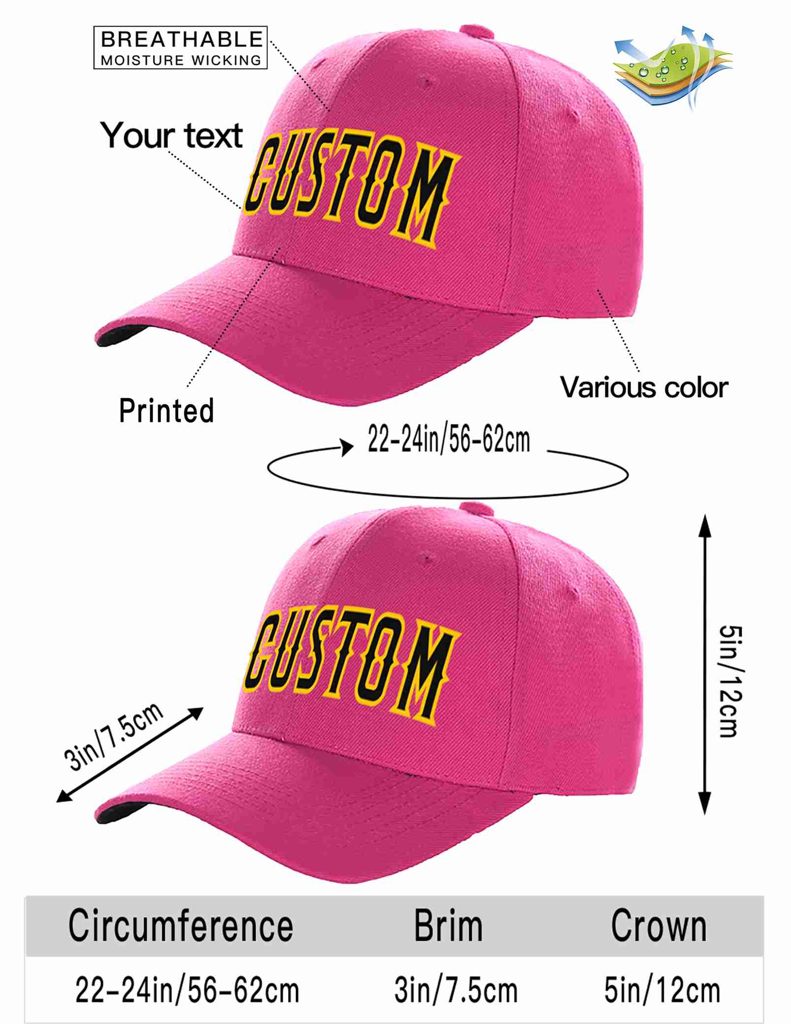 Custom Rose Red Black-Gold Curved Eaves Sport Baseball Cap Design for Men/Women/Youth