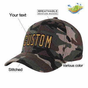 Custom Camo Old Gold-Black Curved Eaves Sport Baseball Cap Design for Men/Women/Youth