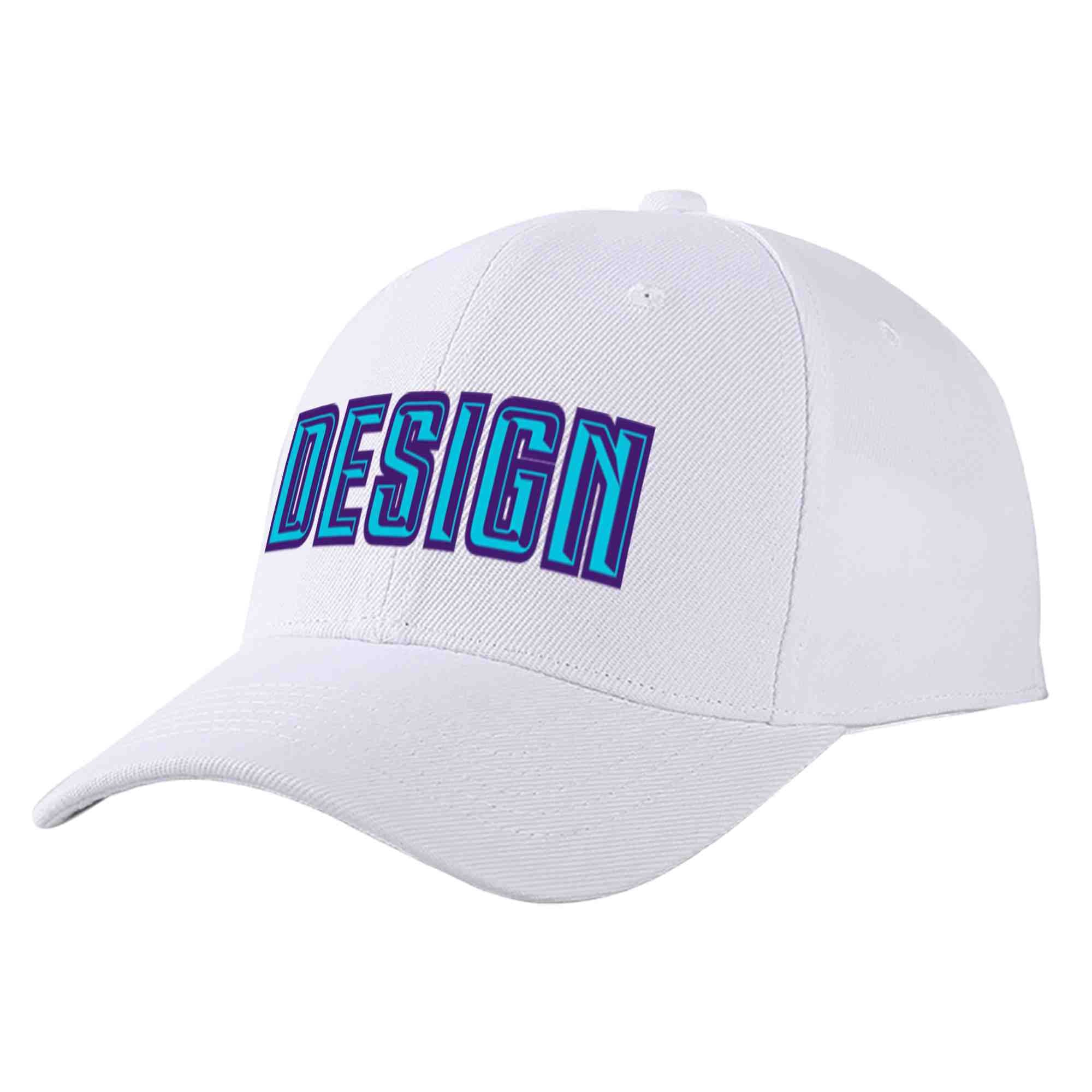 Custom White Light Blue-Purple Curved Eaves Sport Design Baseball Cap