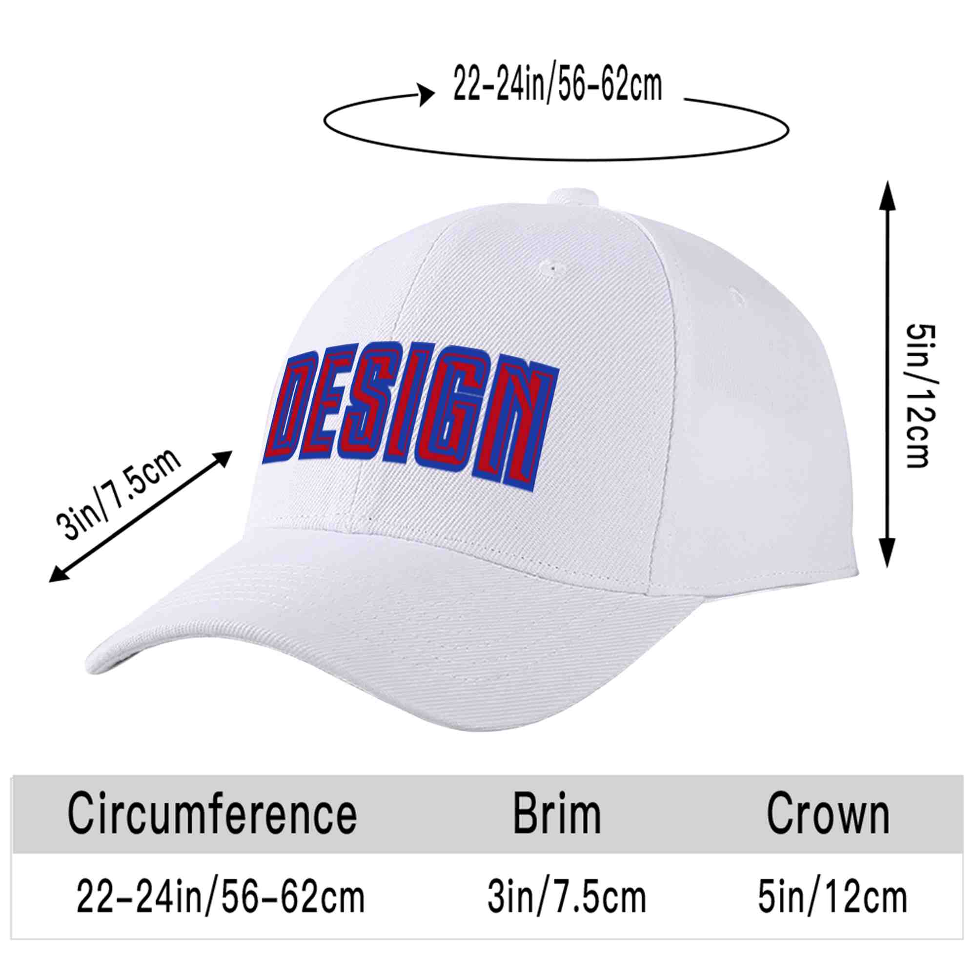 Custom White Red-Royal Curved Eaves Sport Design Baseball Cap