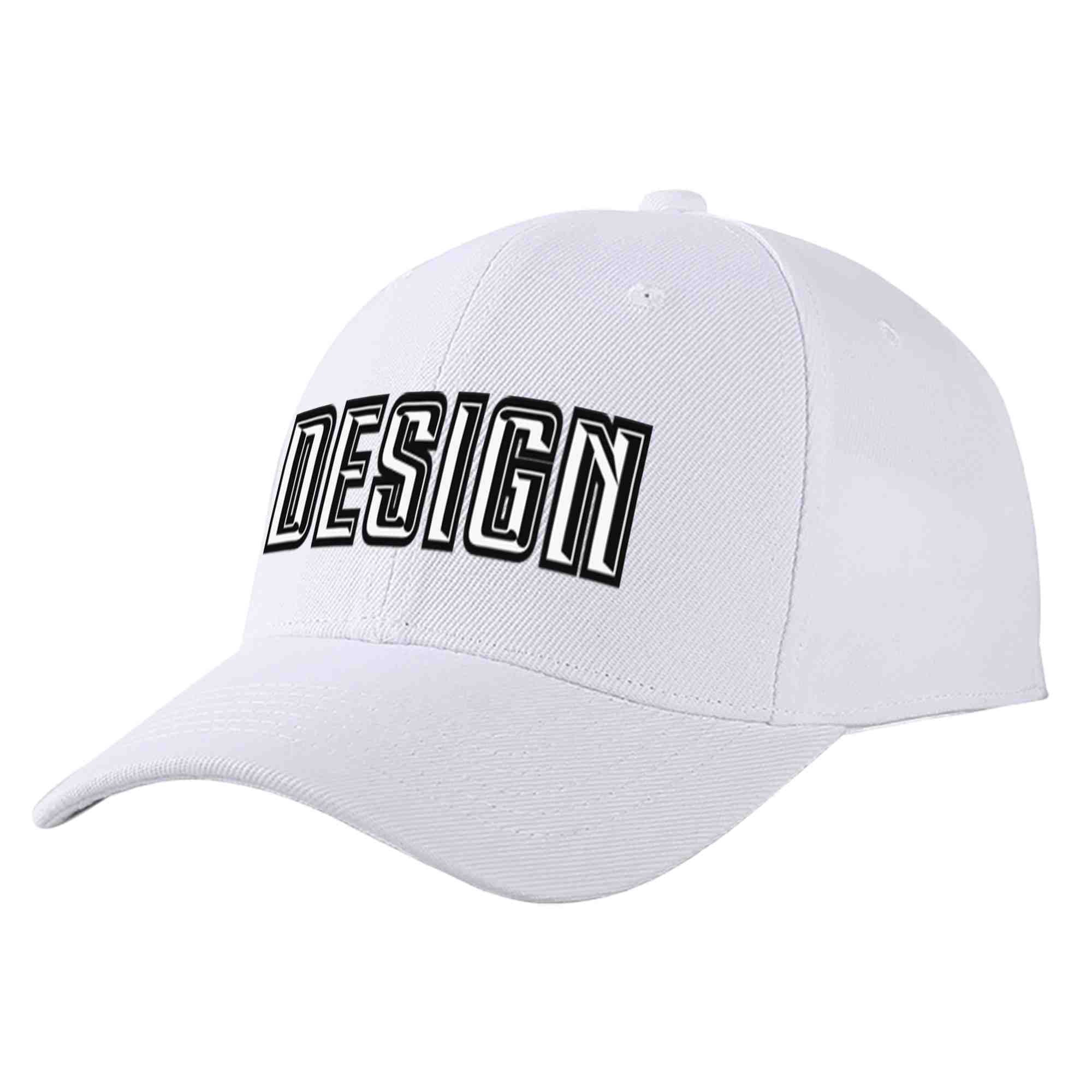 Custom White White-Black Curved Eaves Sport Design Baseball Cap