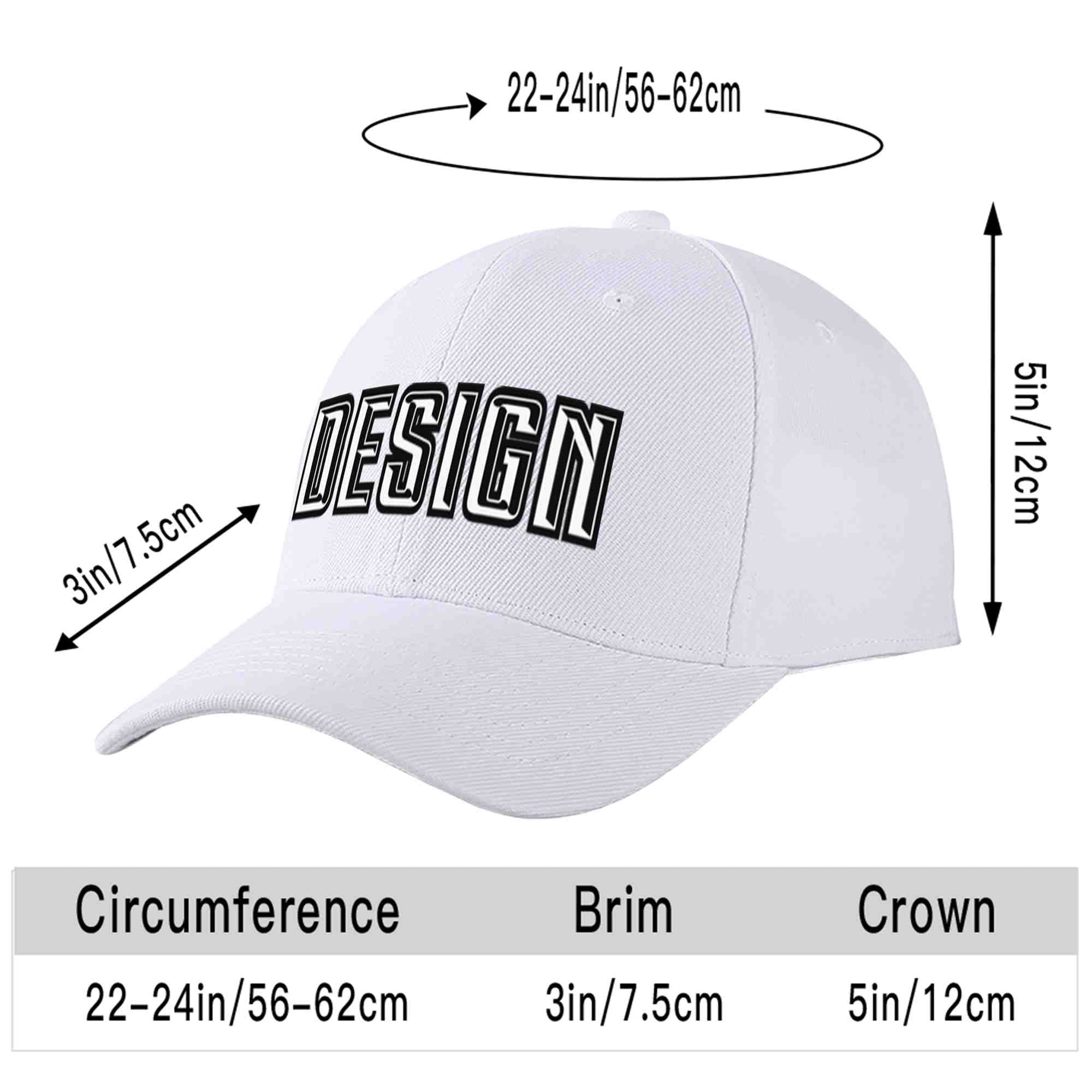 Custom White White-Black Curved Eaves Sport Design Baseball Cap