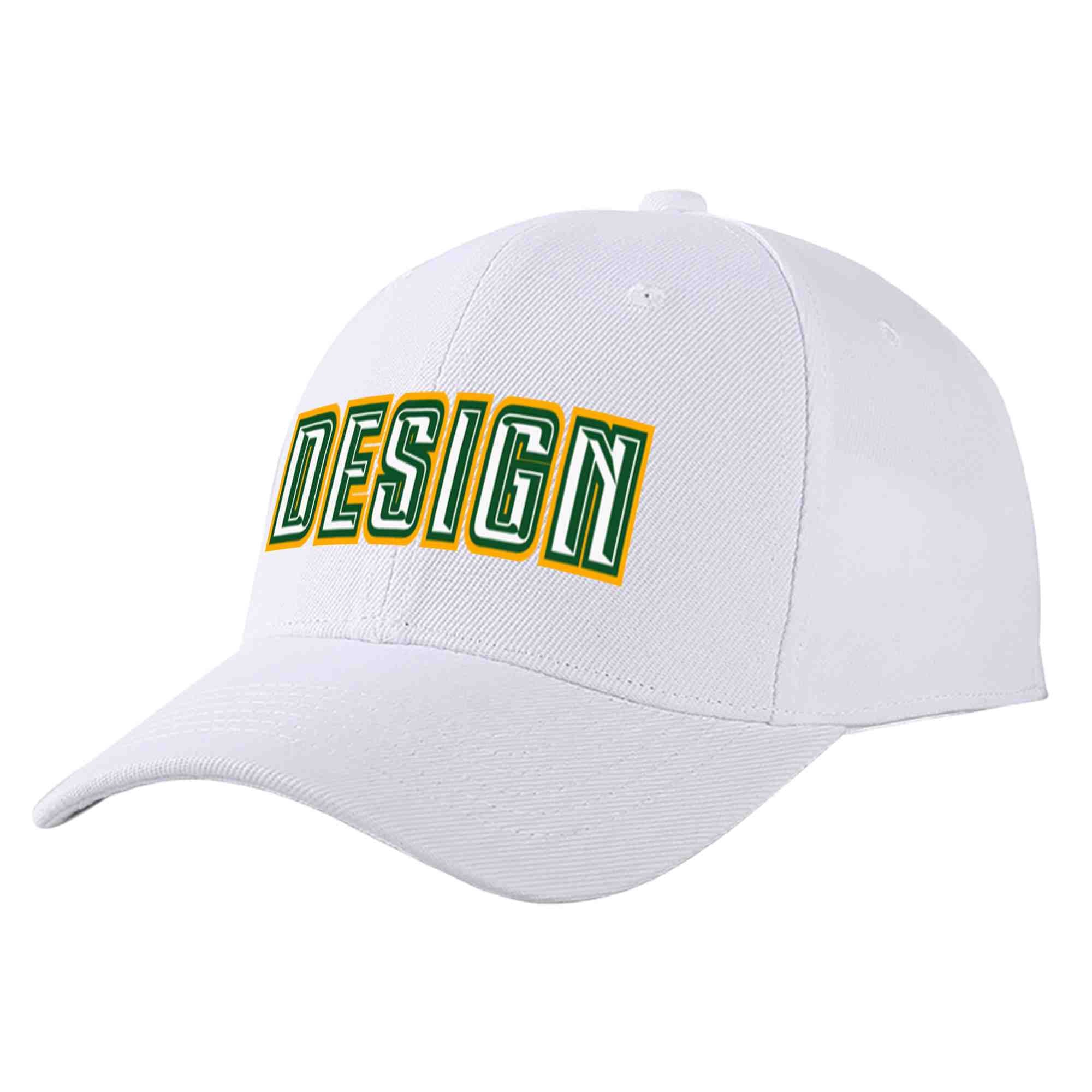 Custom White White-Kelly Green Curved Eaves Sport Design Baseball Cap