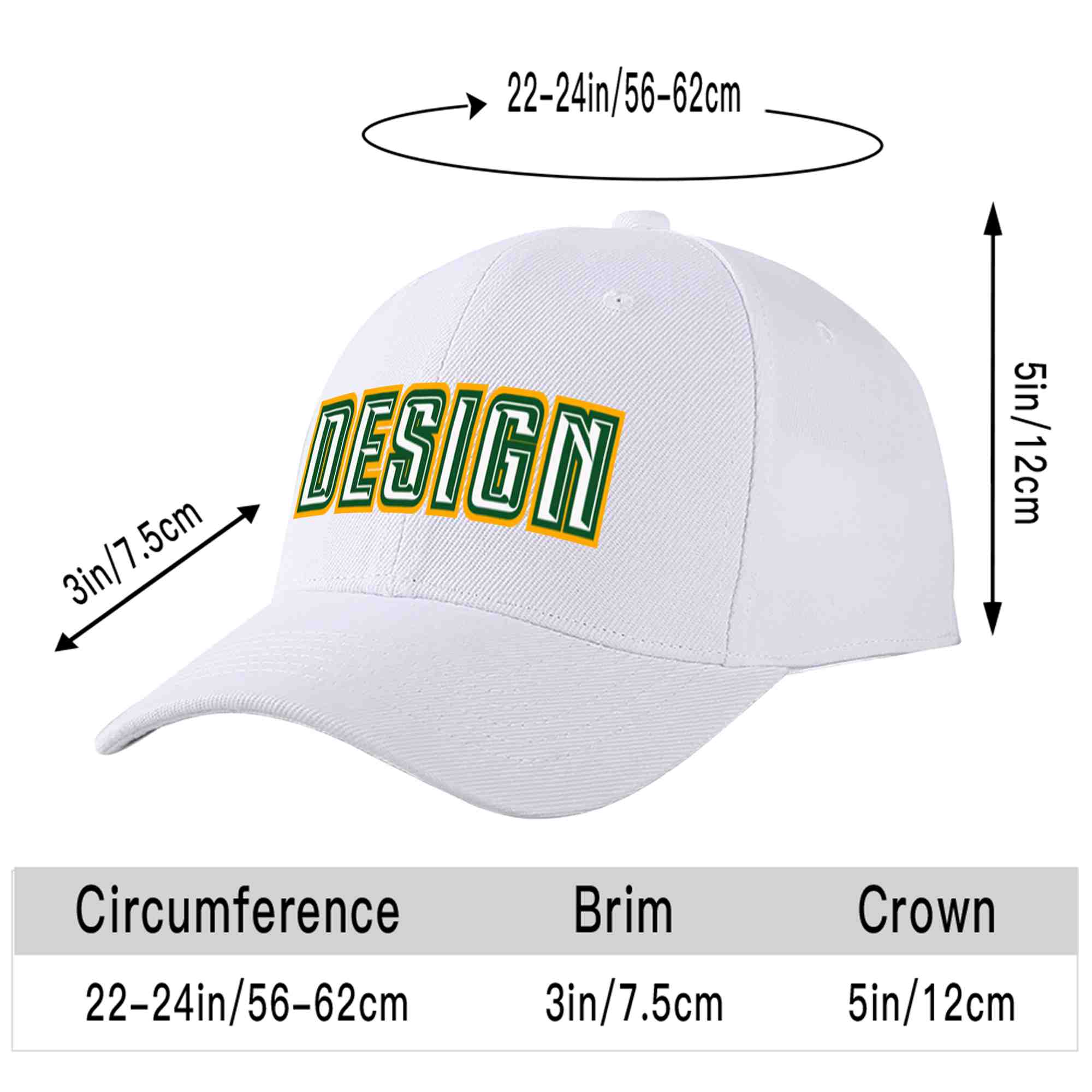 Custom White White-Kelly Green Curved Eaves Sport Design Baseball Cap