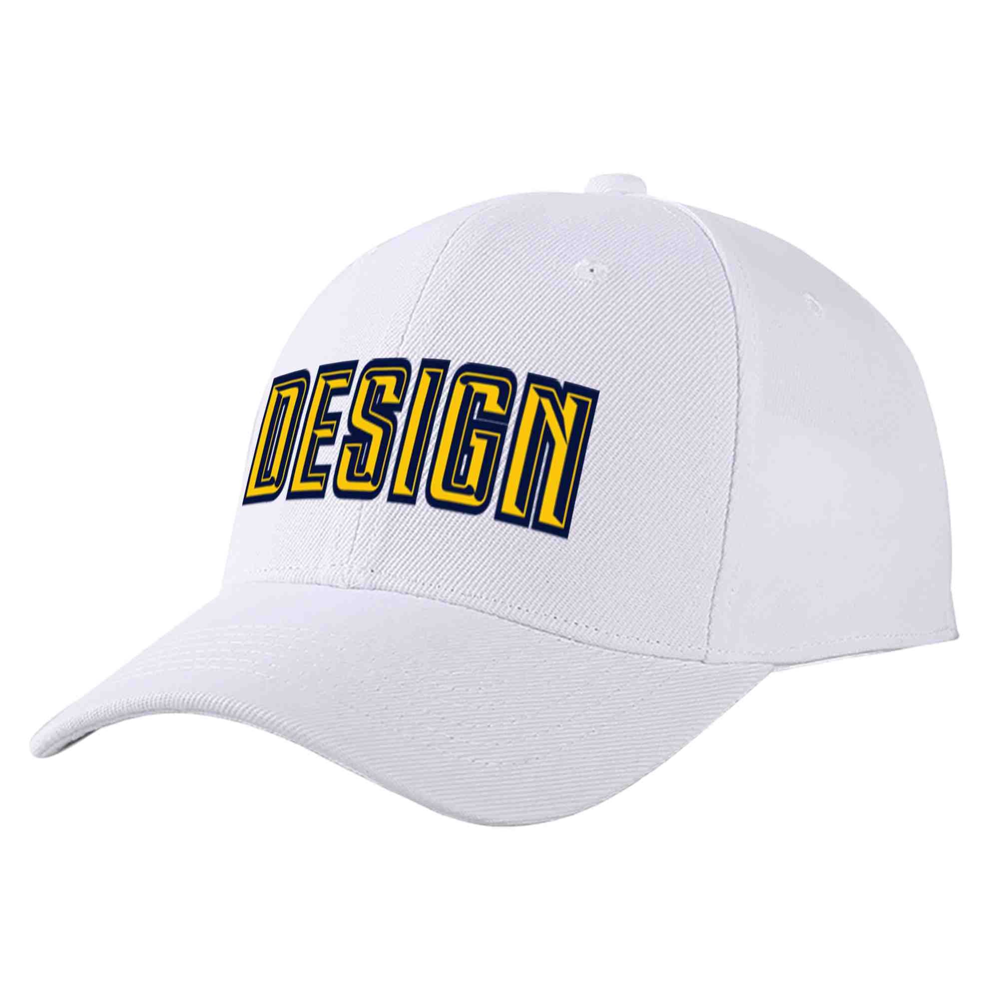 Casquette de baseball personnalisée blanche jaune-marine incurvée Eaves Sport Design