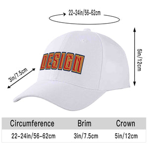 Casquette de baseball personnalisée avec avant-toit incurvé, blanc, rouge et vieux or, design sportif