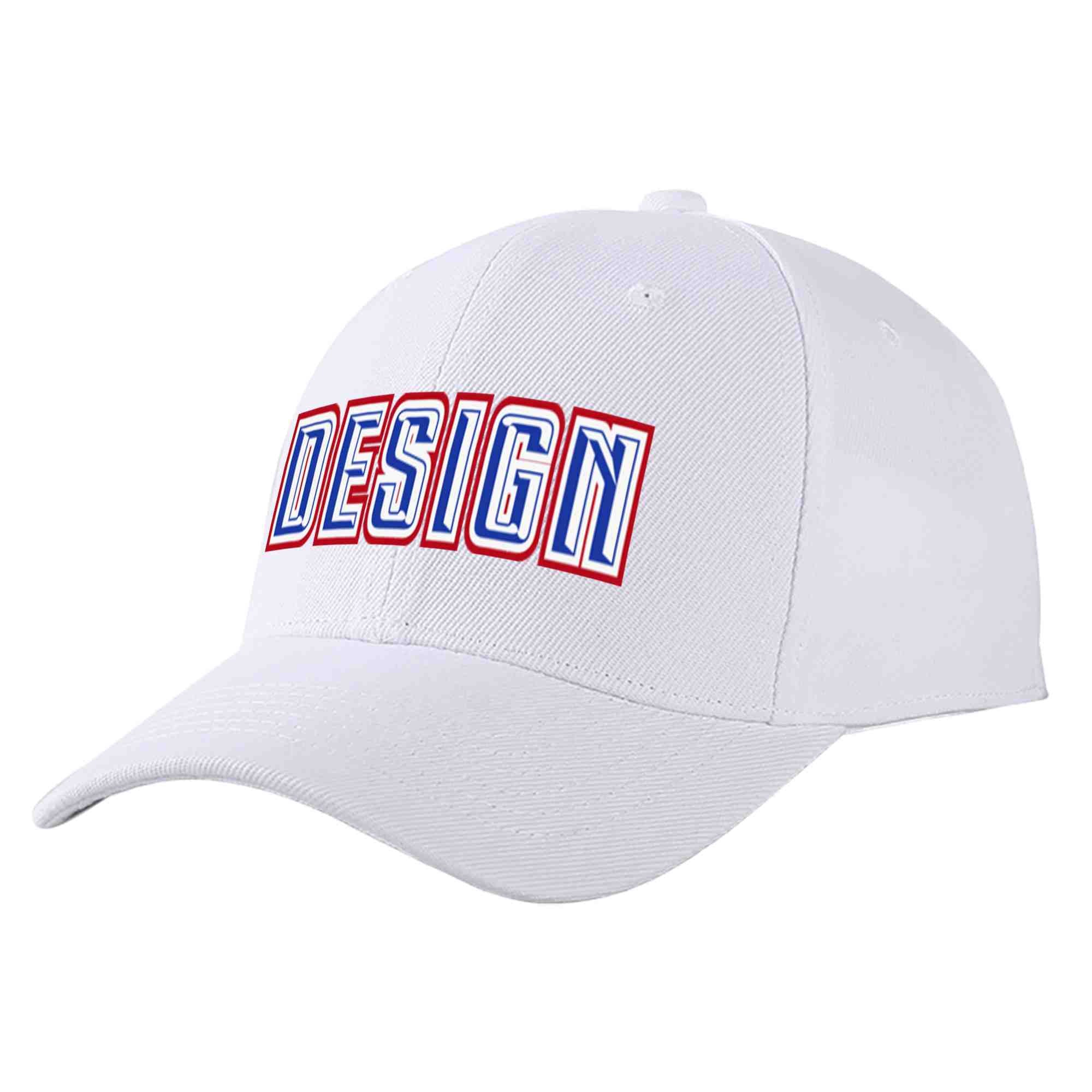 Custom White Royal-White Curved Eaves Sport Design Baseball Cap