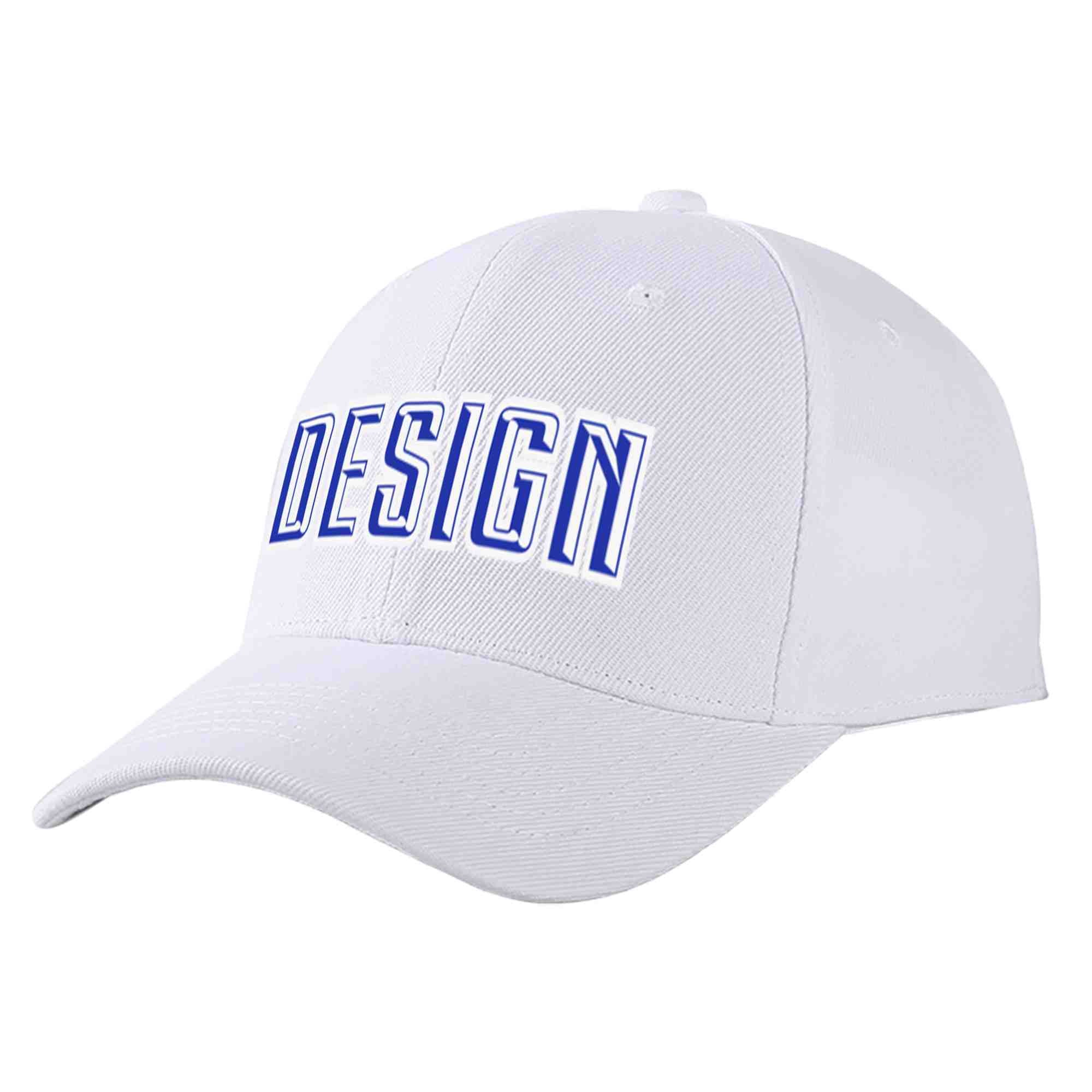 Custom White Royal-White Curved Eaves Sport Design Baseball Cap