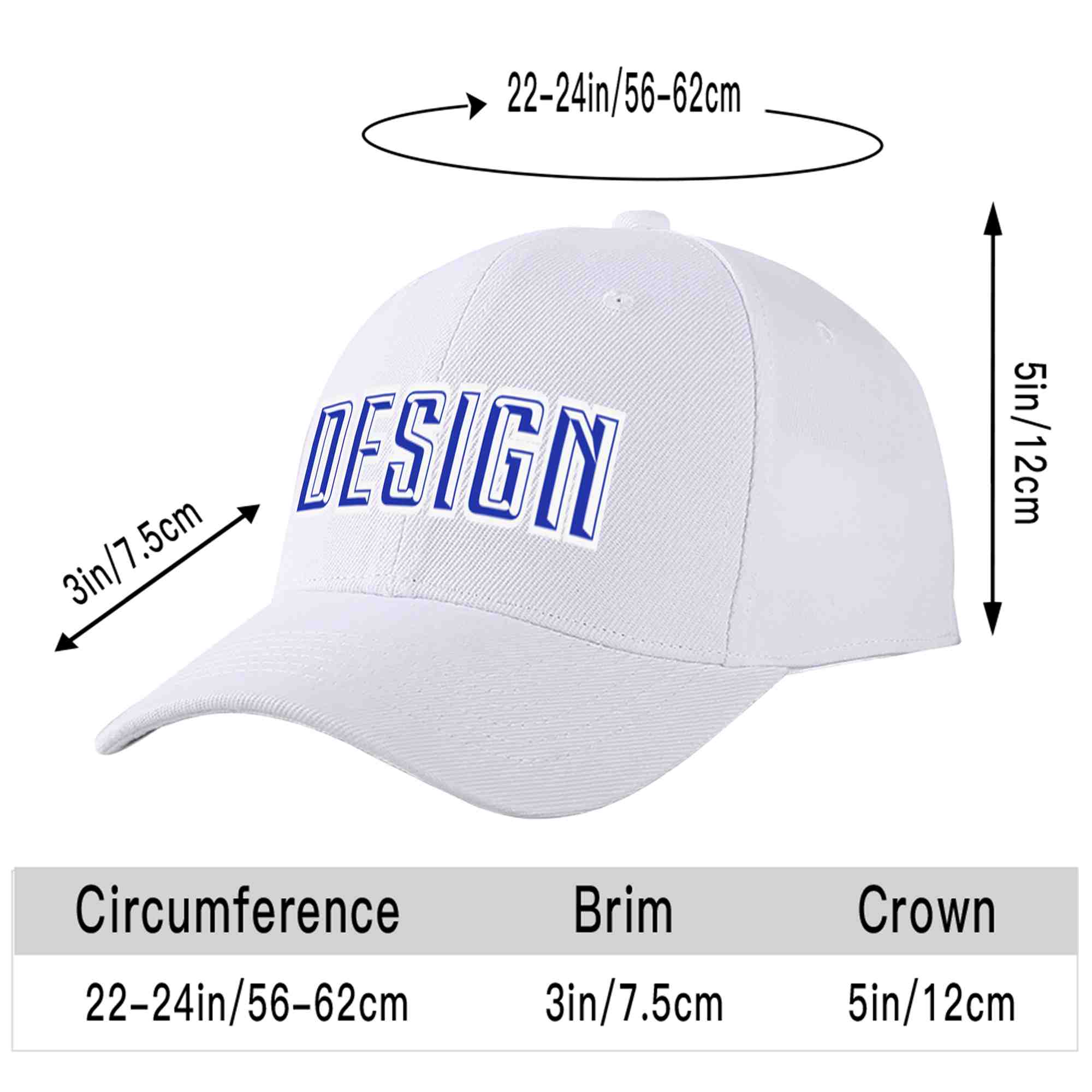 Custom White Royal-White Curved Eaves Sport Design Baseball Cap