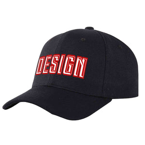 Casquette de baseball personnalisée noire, blanche et rouge, design sportif, avec avant-toit incurvé