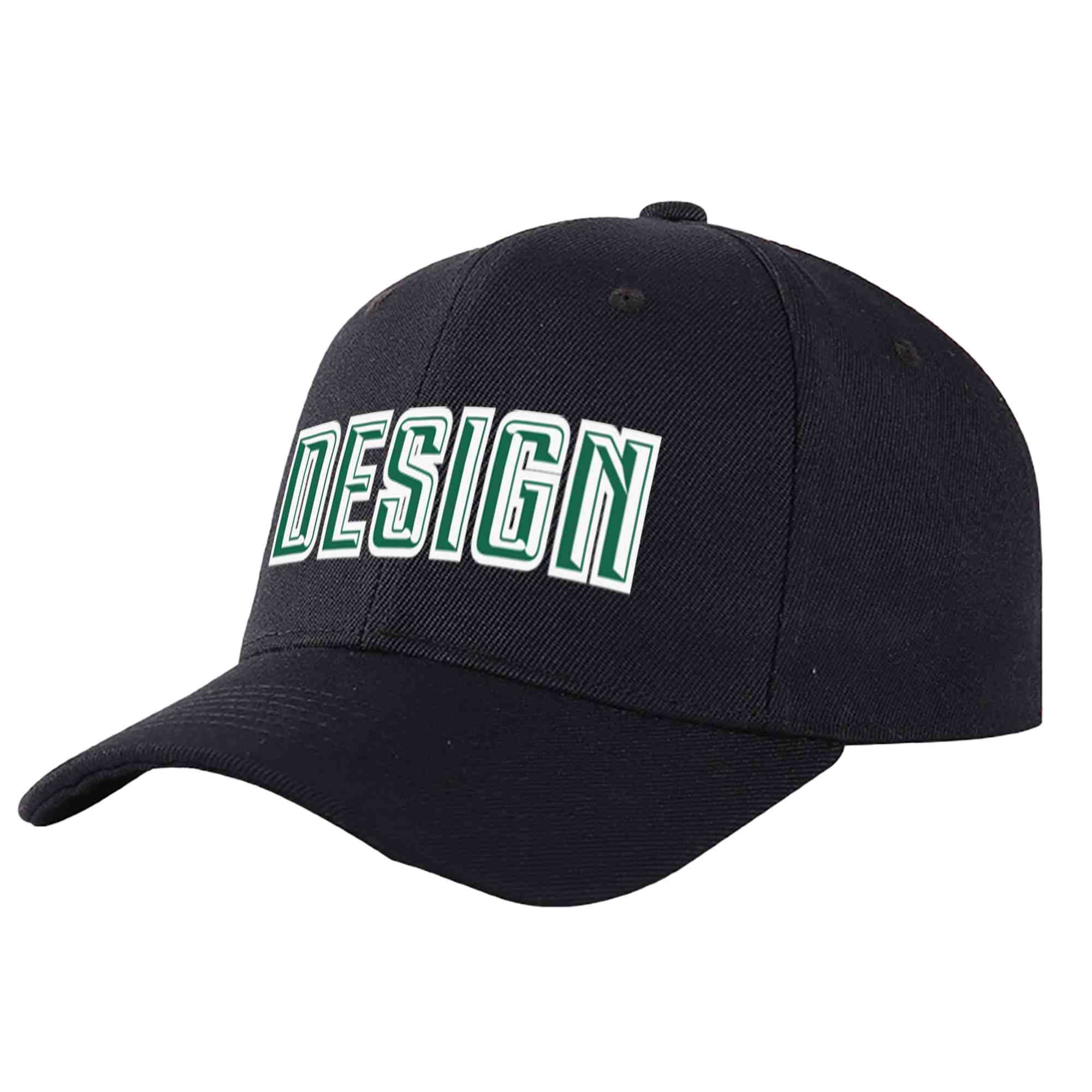 Custom Black Kelly Green-White Curved Eaves Sport Design Baseball Cap