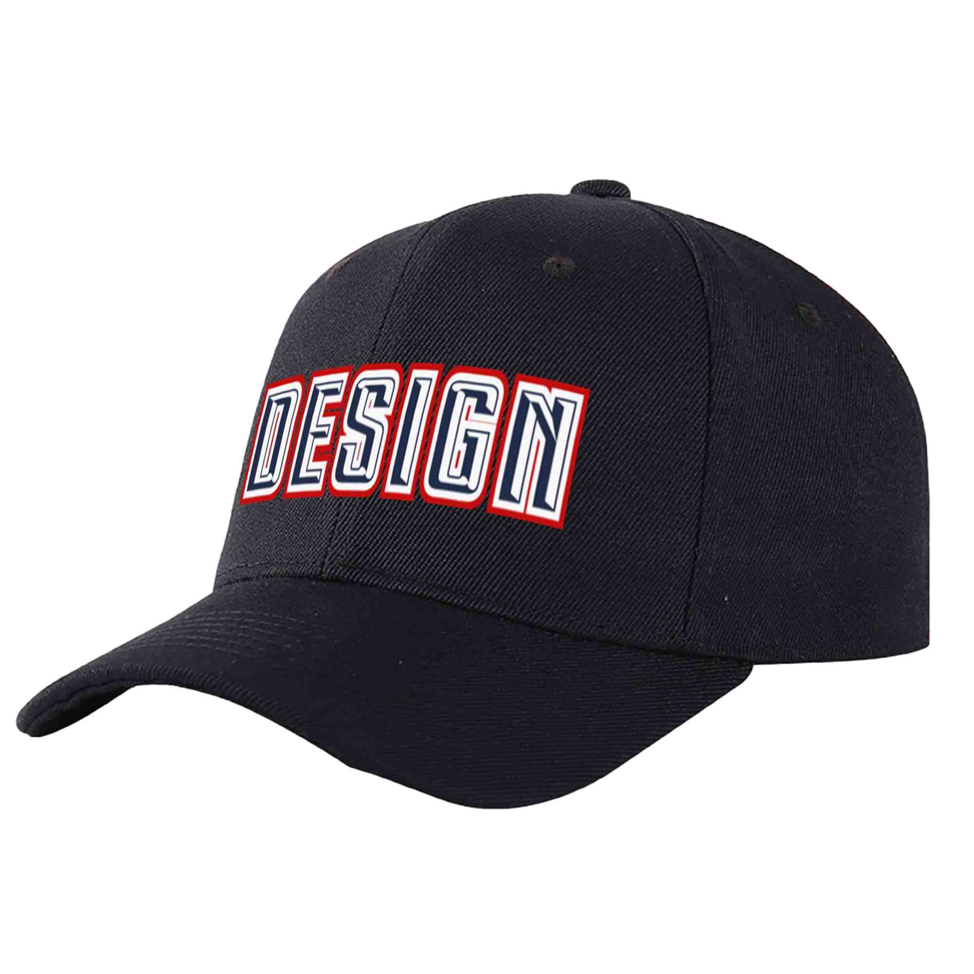 Custom Black Navy-White Curved Eaves Sport Design Baseball Cap