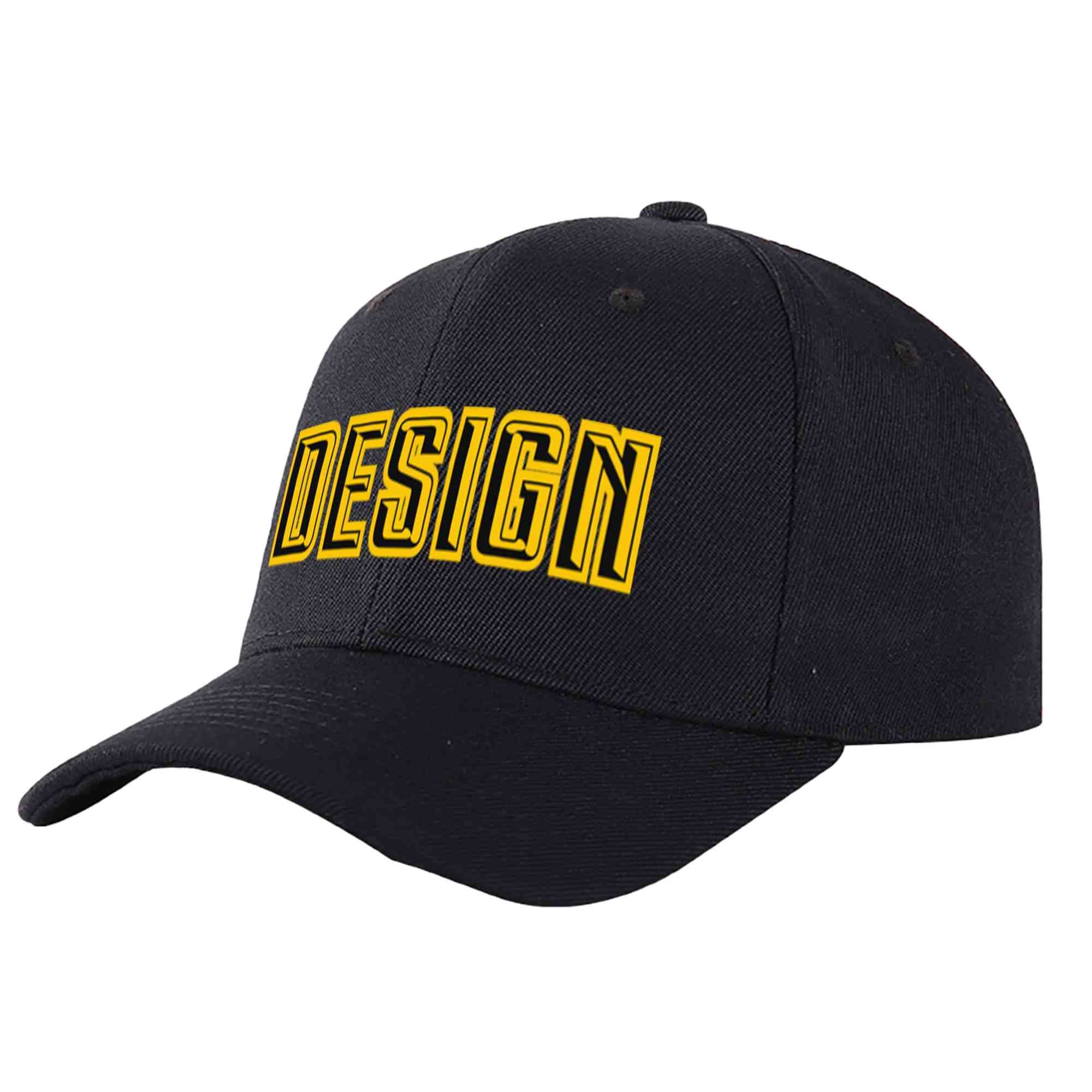 Custom Black Black-Gold Curved Eaves Sport Design Baseball Cap