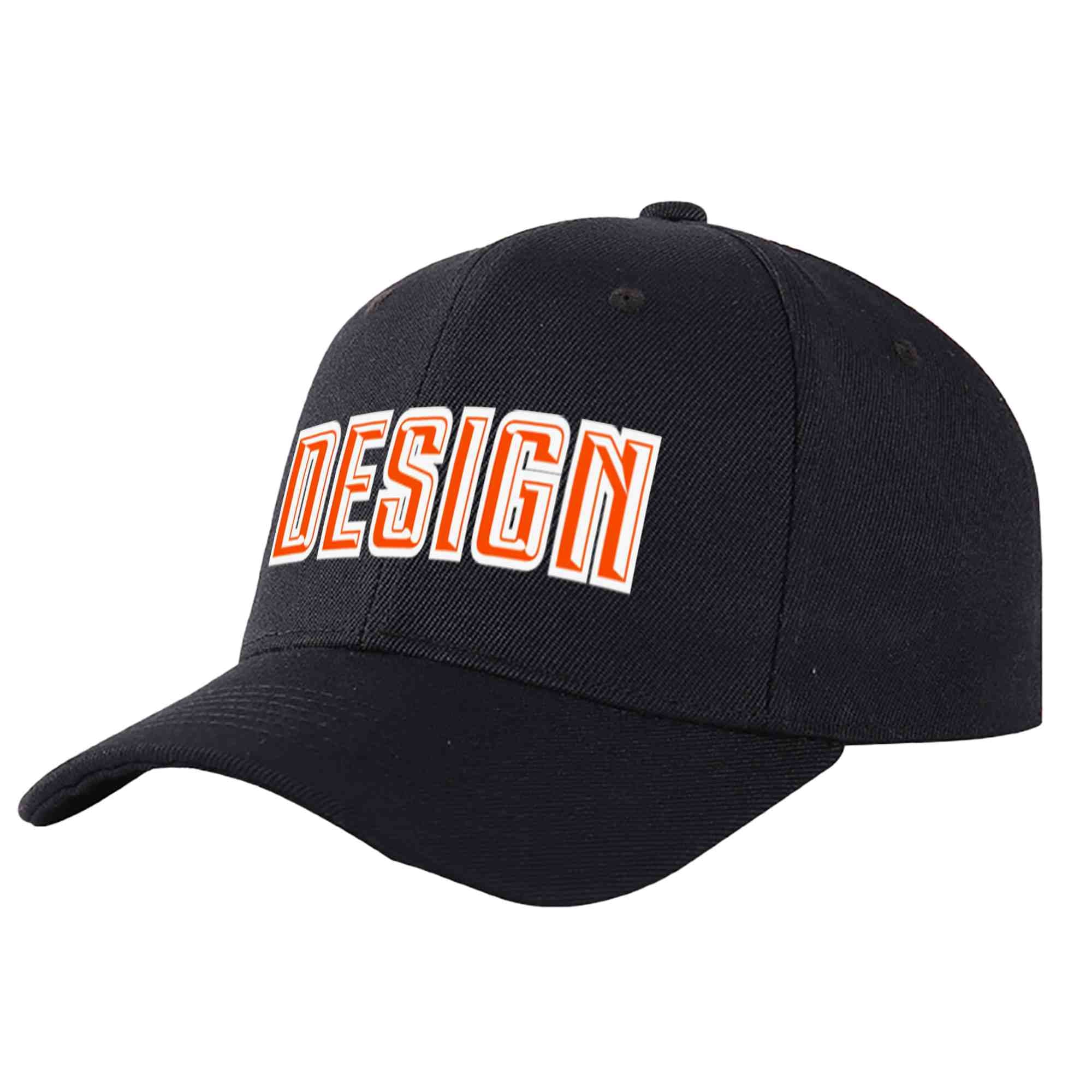 Custom Black Orange-White Curved Eaves Sport Design Baseball Cap