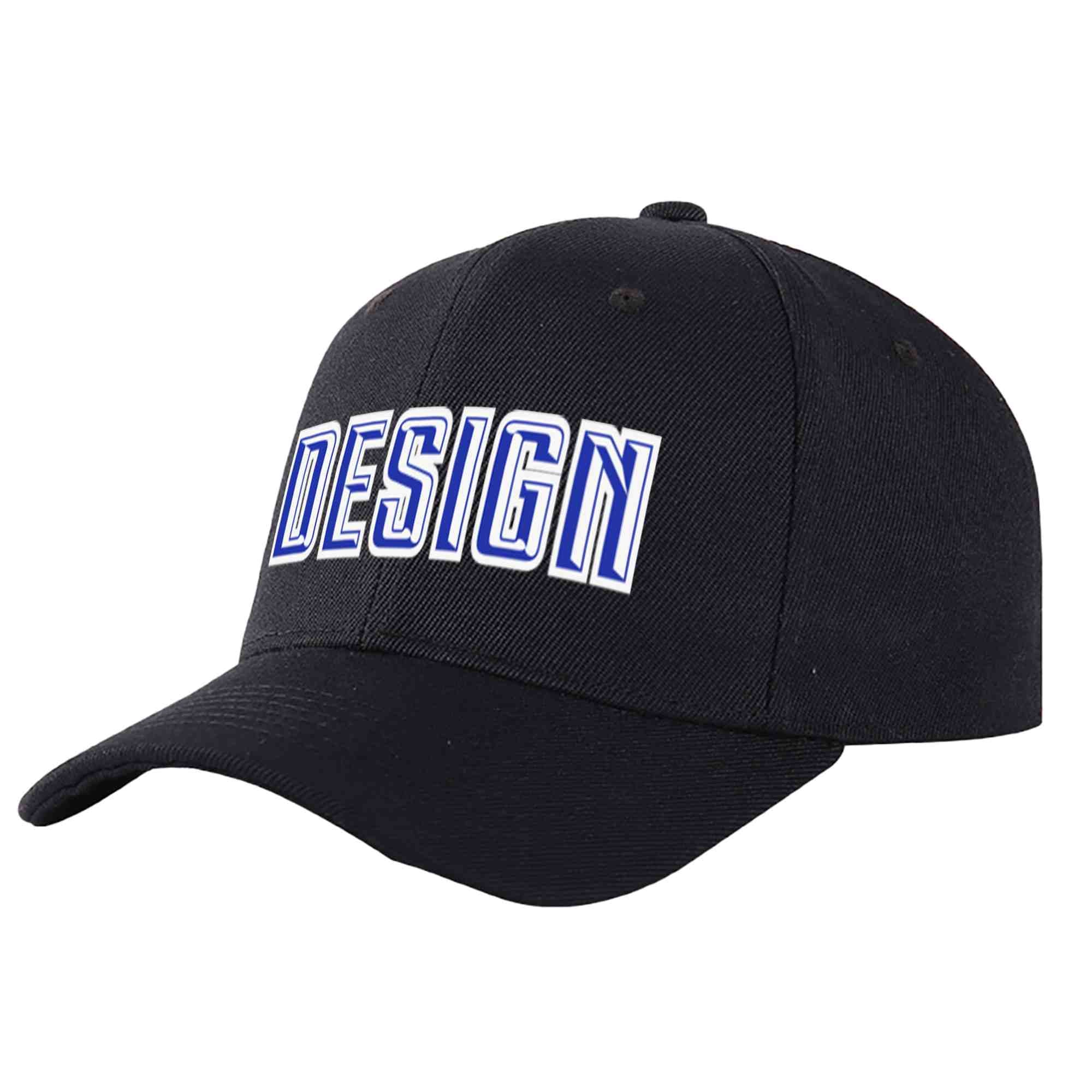 Custom Black Royal-White Curved Eaves Sport Design Baseball Cap