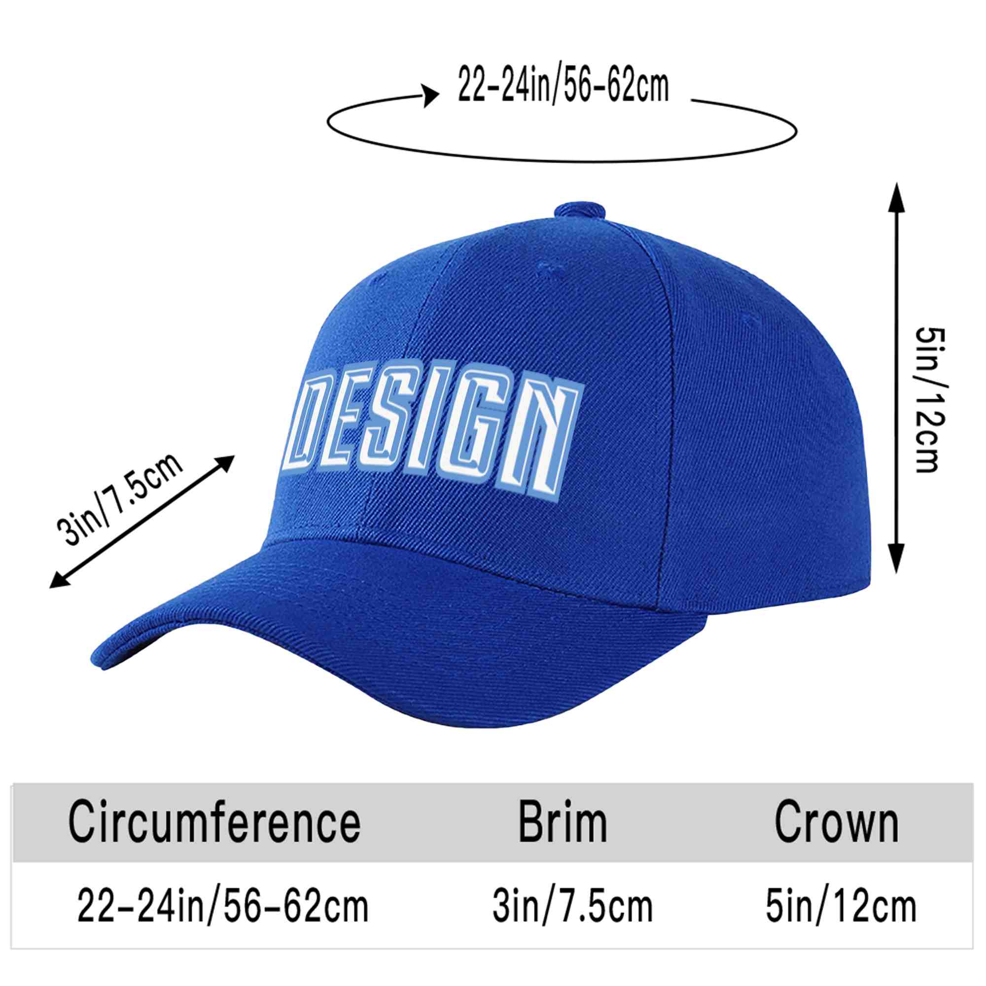 Custom Royal White-Light Blue Curved Eaves Sport Design Baseball Cap